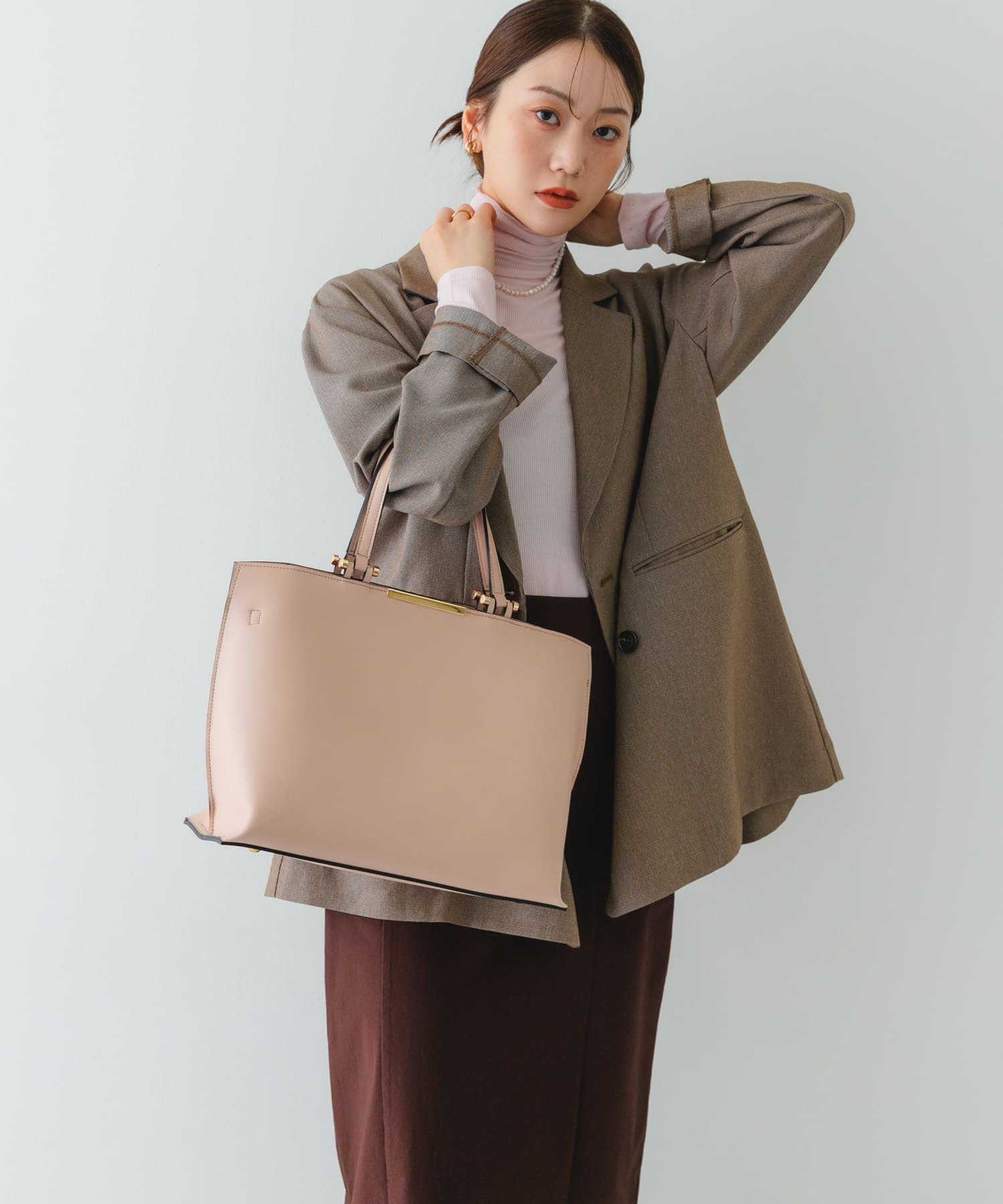メタル2WAY A4トートバッグ LIGHT PINK One
