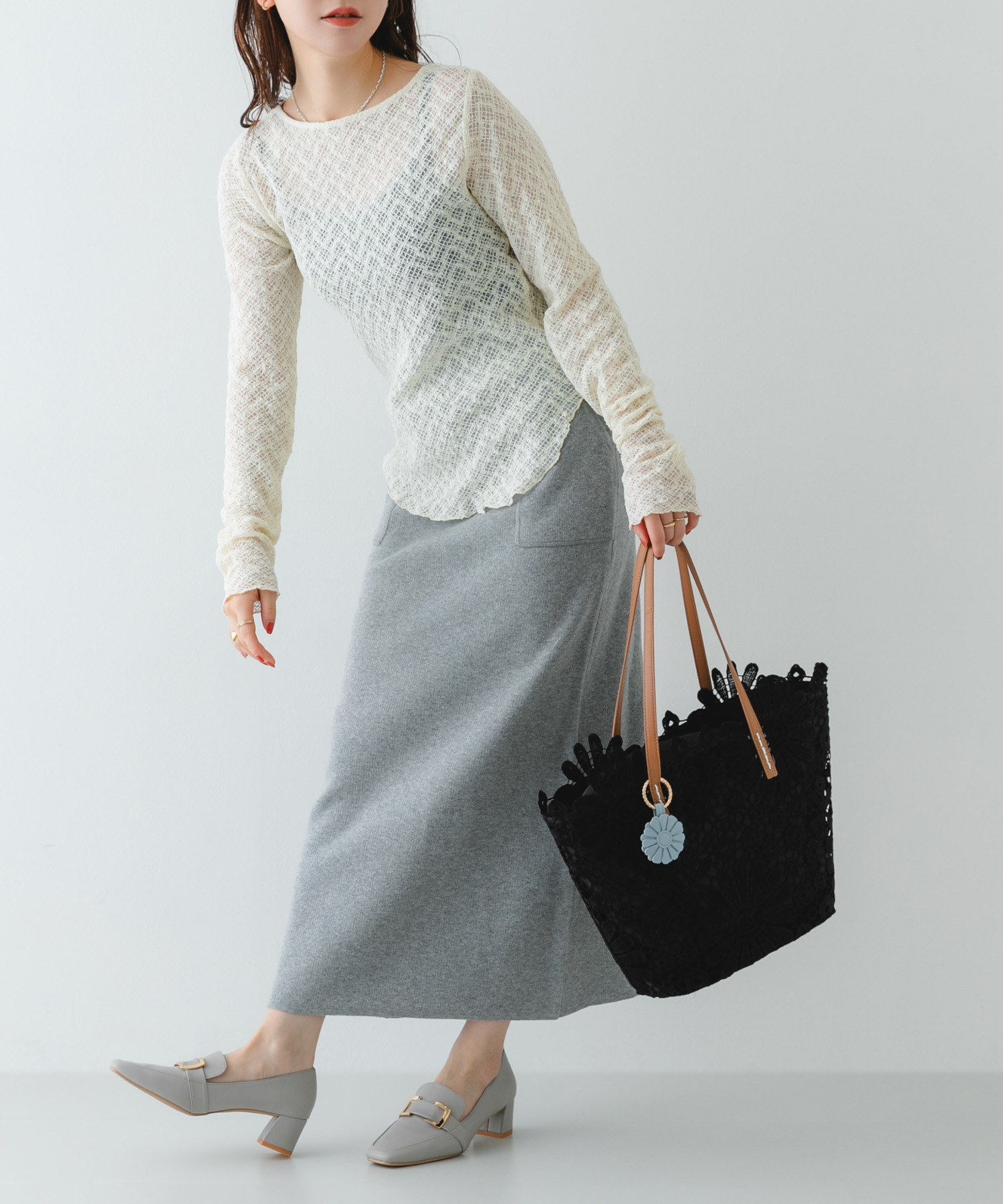 『MADE IN JAPAN』 4.5センチメタルヒールパンプス GRAY 36