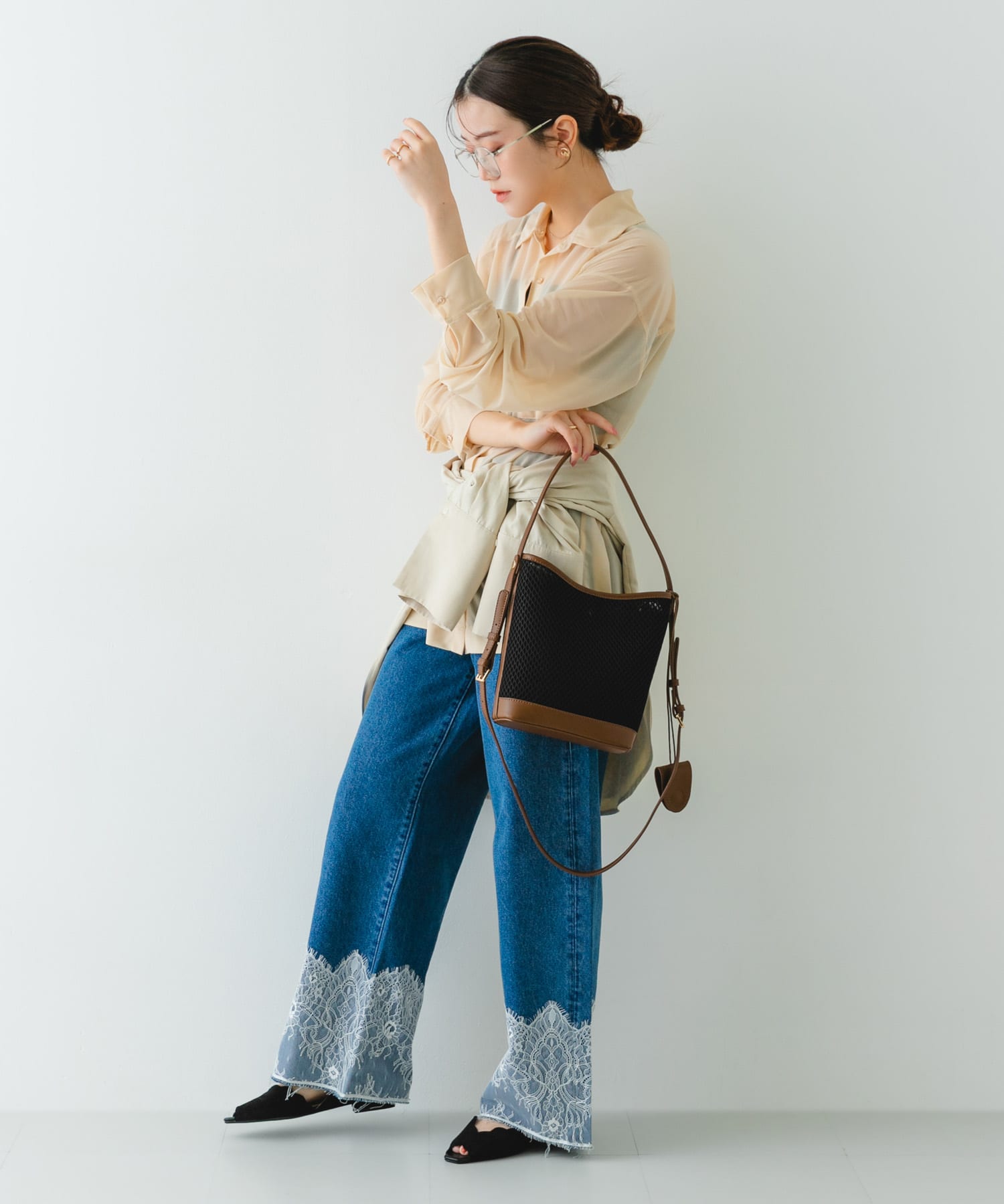 ピープトゥスカラップセパレートサンダル BLACK 36