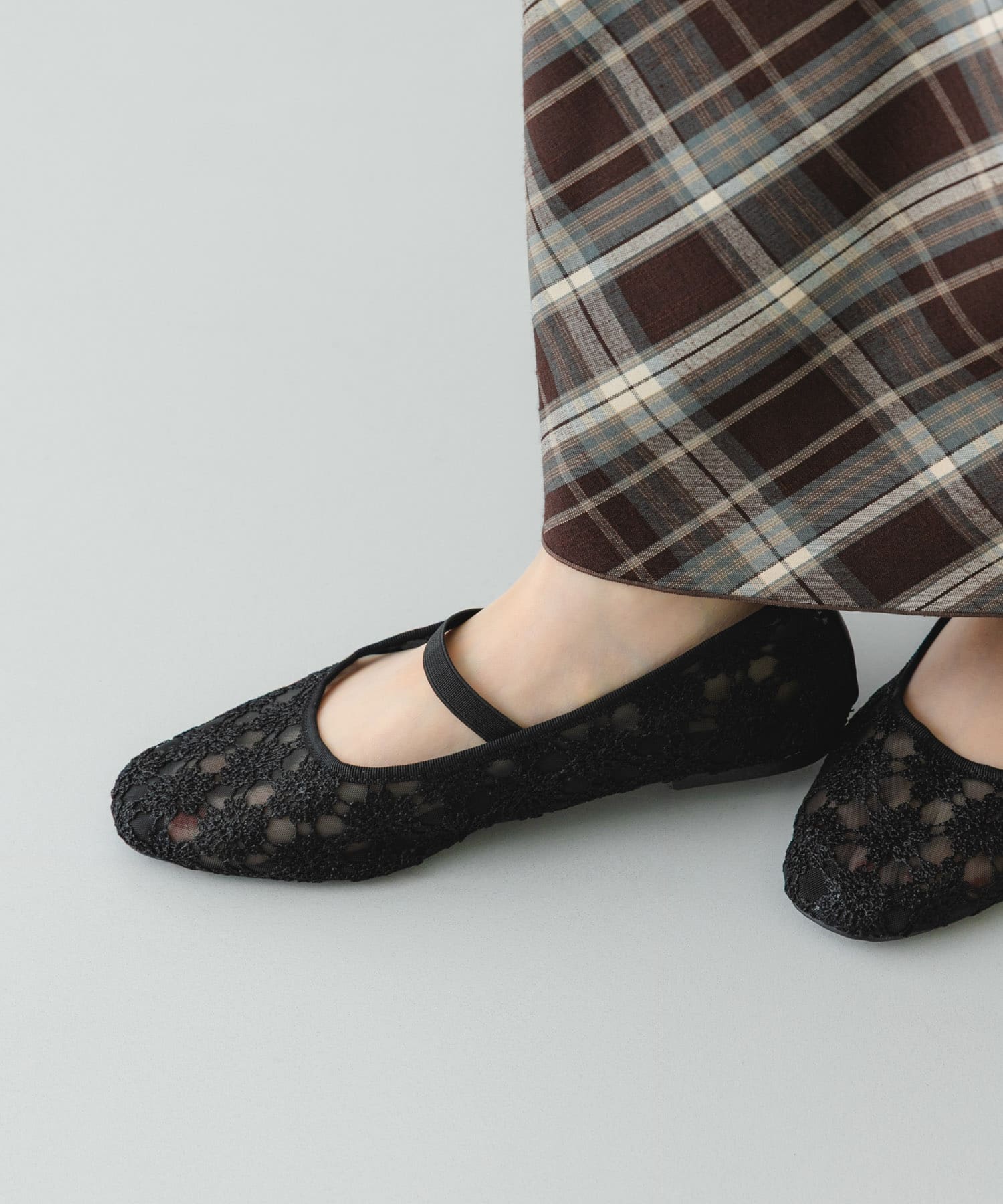 フラワーシアーフラットシューズ BLACK 36