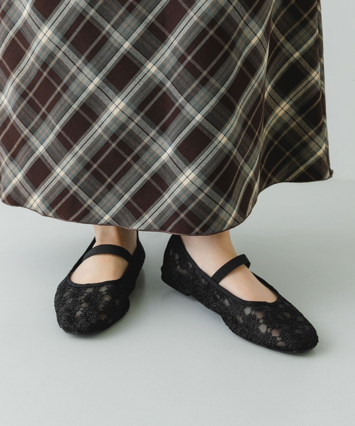 フラワーシアーフラットシューズ BLACK 36
