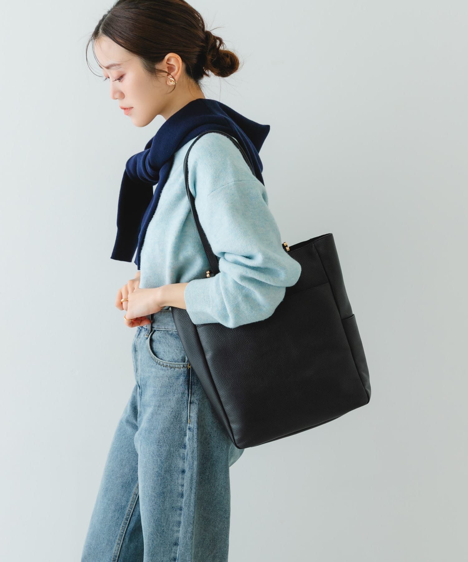 レザー2WAYトートバッグ BLACK One