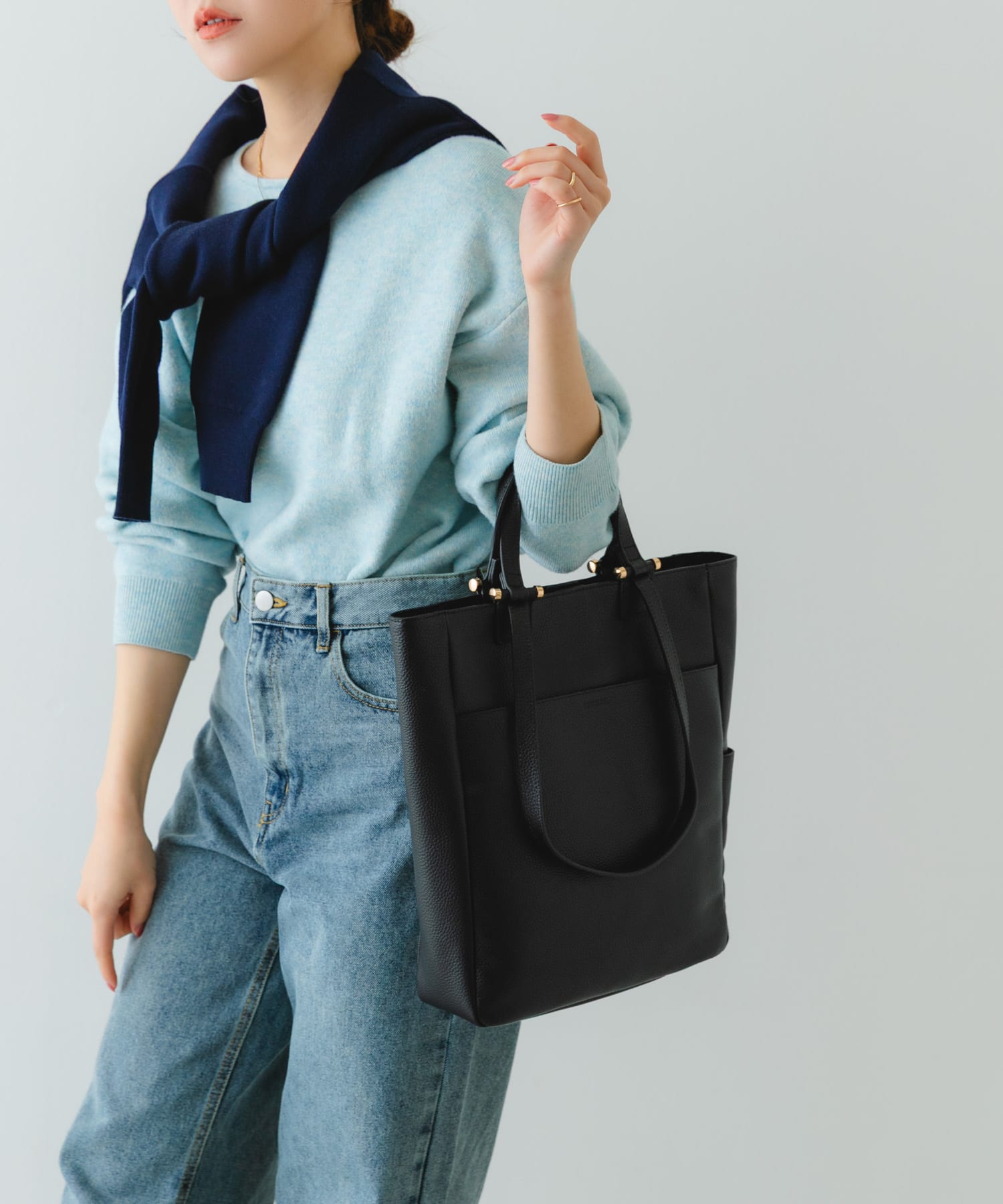 レザー2WAYトートバッグ BLACK One