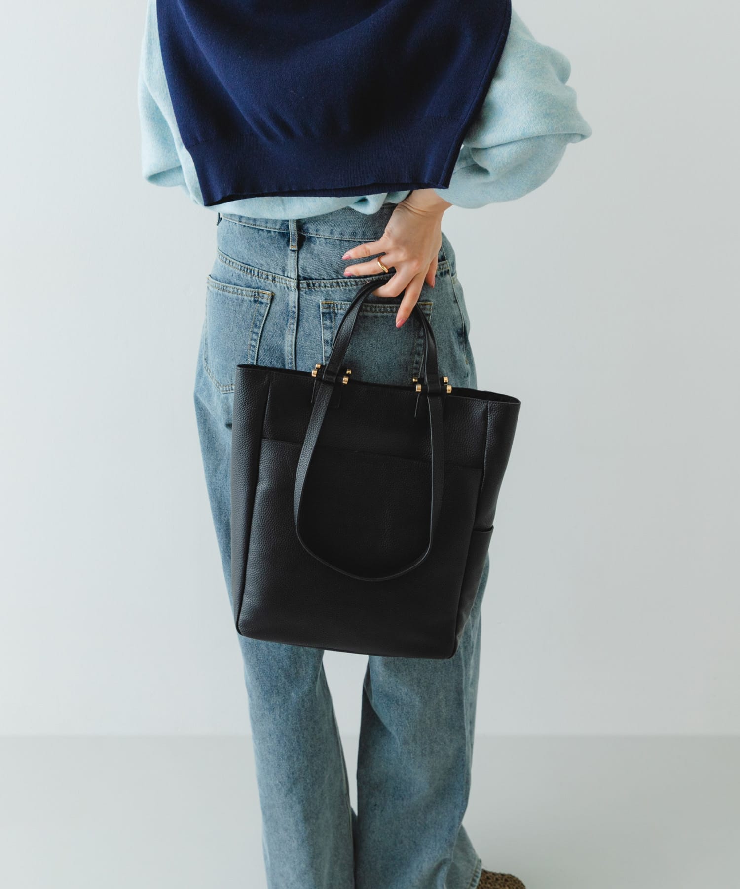 レザー2WAYトートバッグ BLACK One