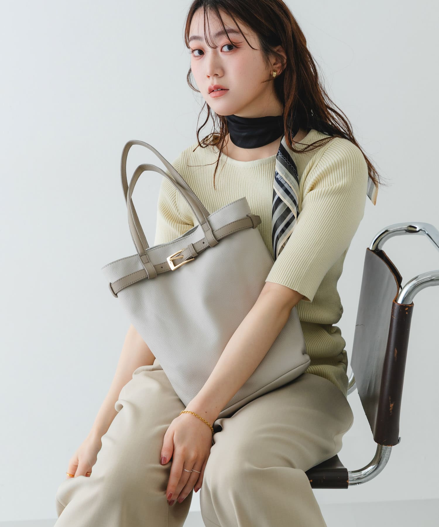 『別注』BEAURE×RODESKO　カウレザーベルトデザイントートバッグ IVORYxGRG One