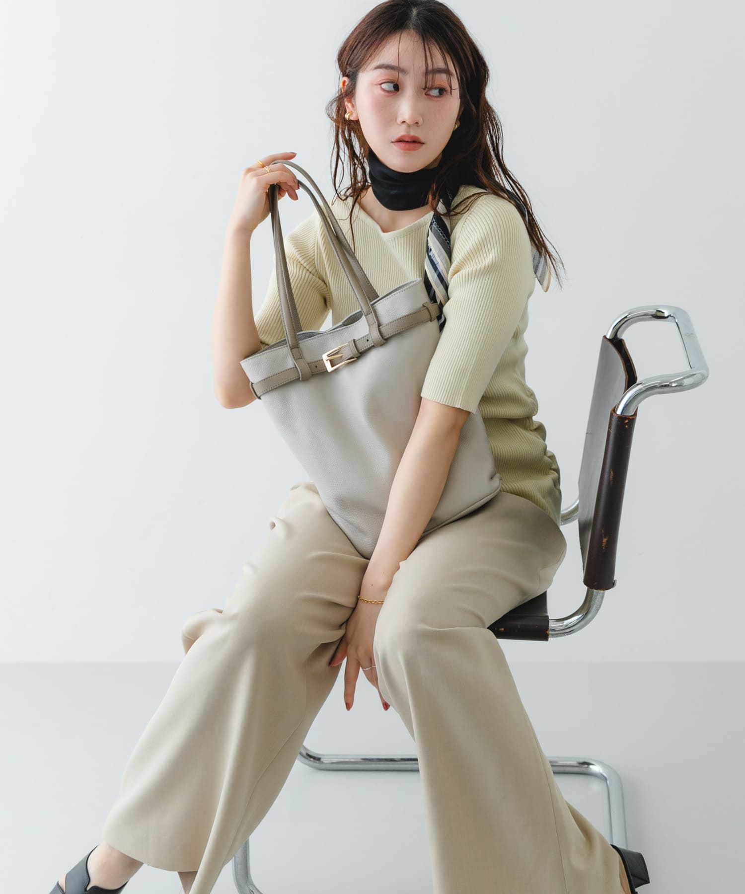 『別注』BEAURE×RODESKO　カウレザーベルトデザイントートバッグ IVORYxGRG One