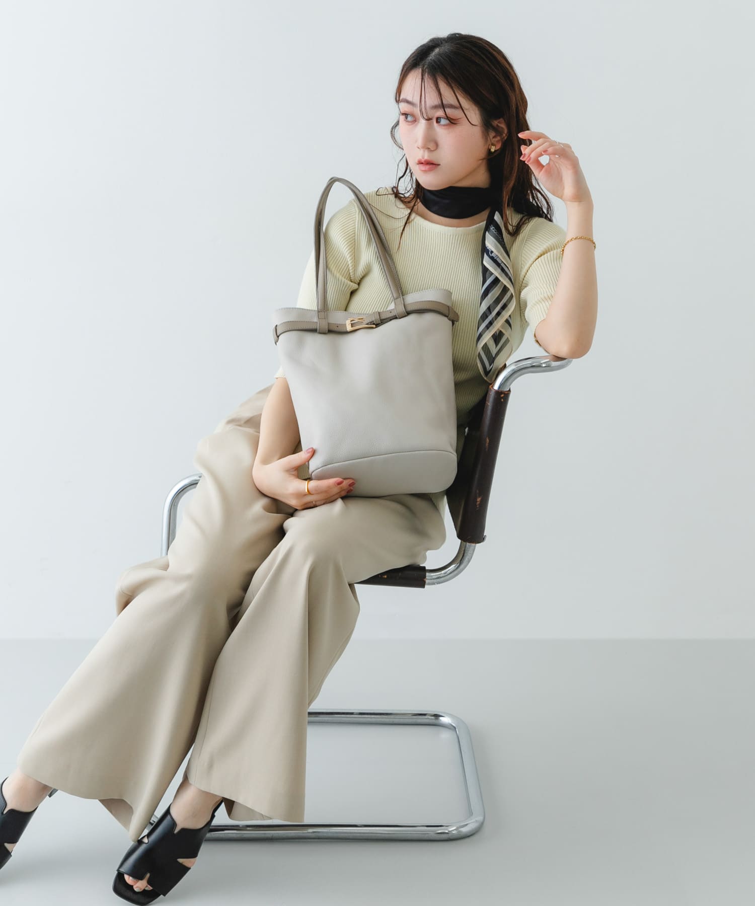 『別注』BEAURE×RODESKO　カウレザーベルトデザイントートバッグ IVORYxGRG One