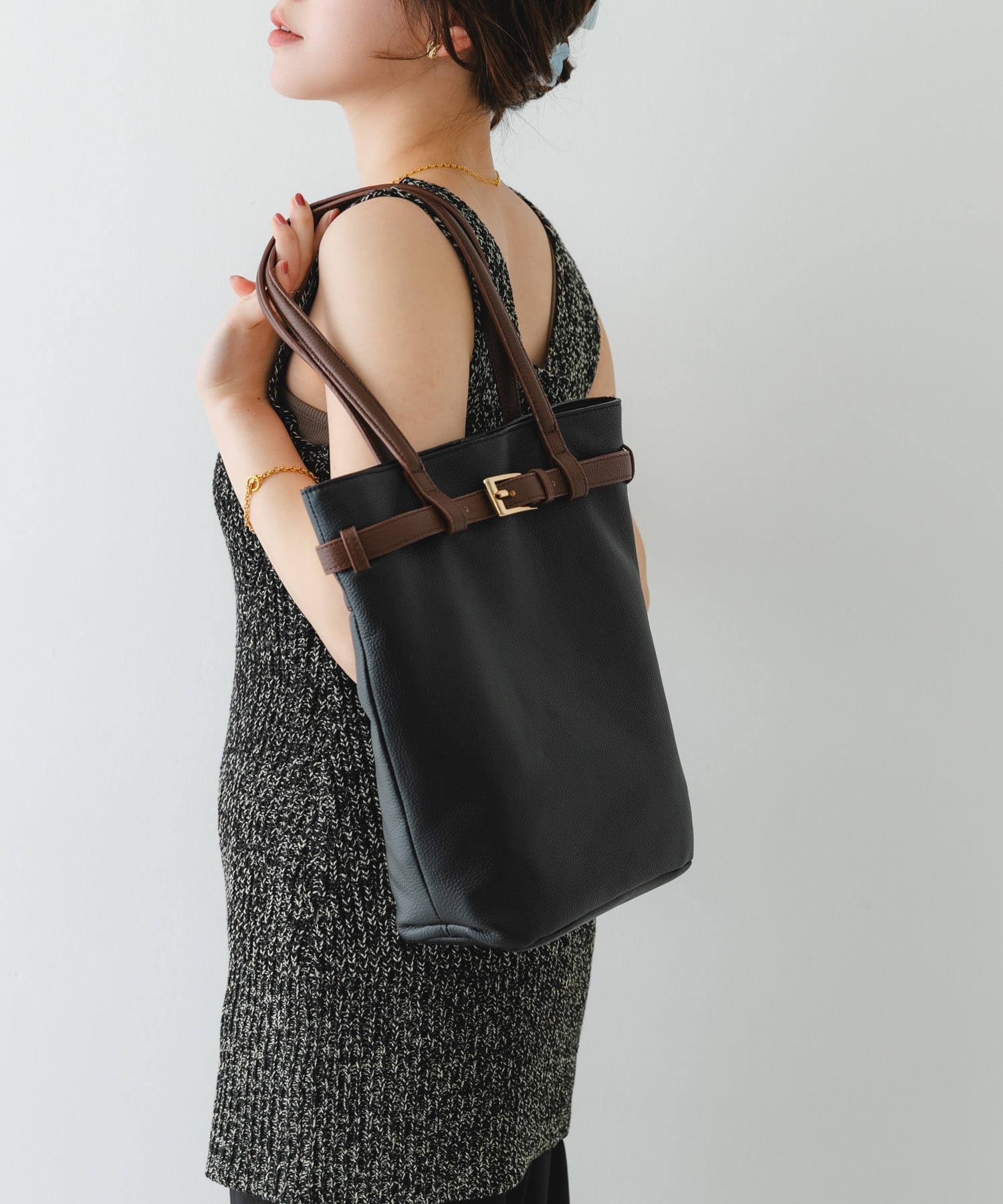 『別注』BEAURE×RODESKO　カウレザーベルトデザイントートバッグ BLKxCHOCO One