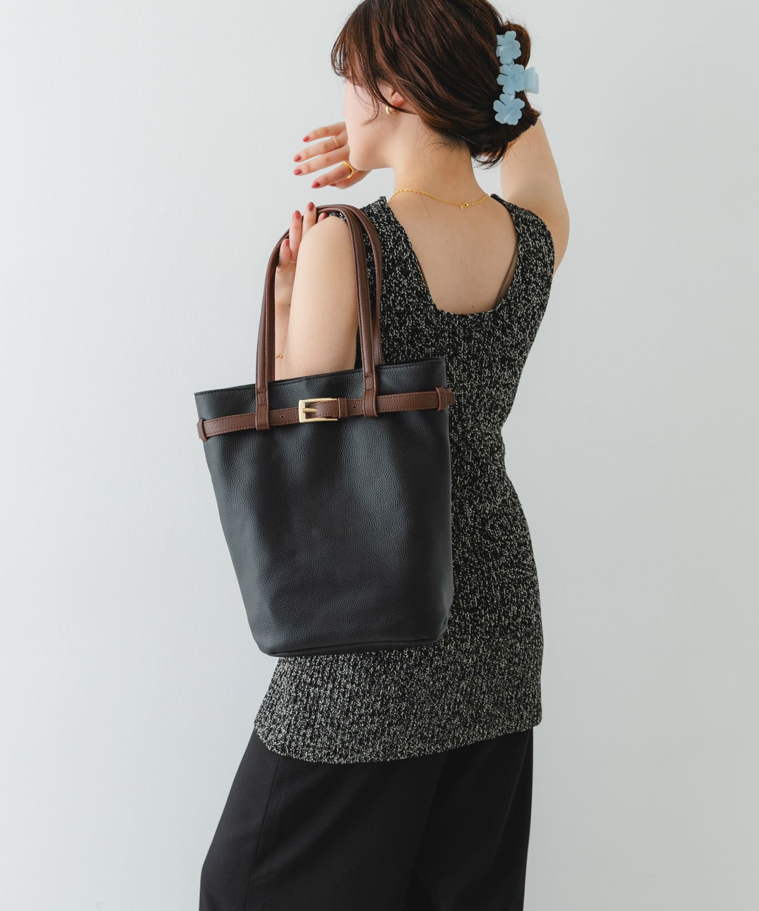 『別注』BEAURE×RODESKO　カウレザーベルトデザイントートバッグ BLKxCHOCO One