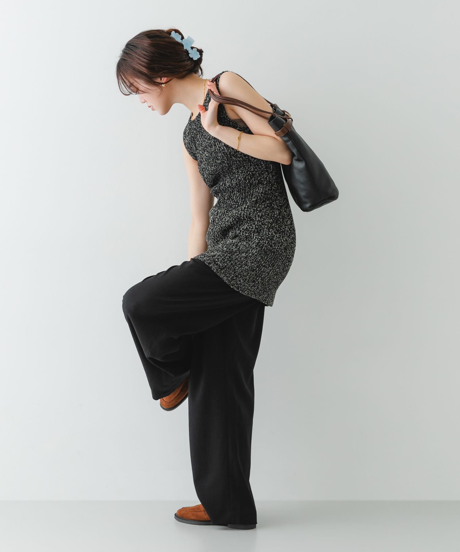 『別注』BEAURE×RODESKO　カウレザーベルトデザイントートバッグ BLKxCHOCO One