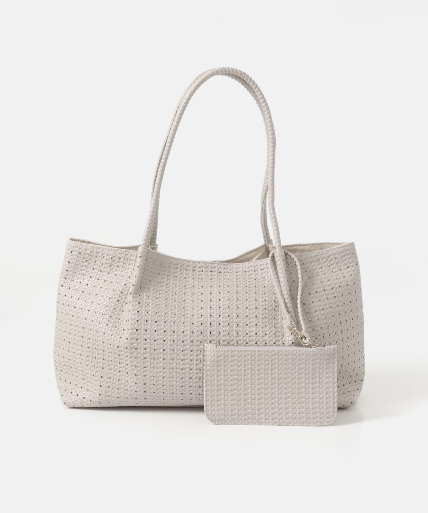ポーチ付パンチングラージトートバッグ IVORY One
