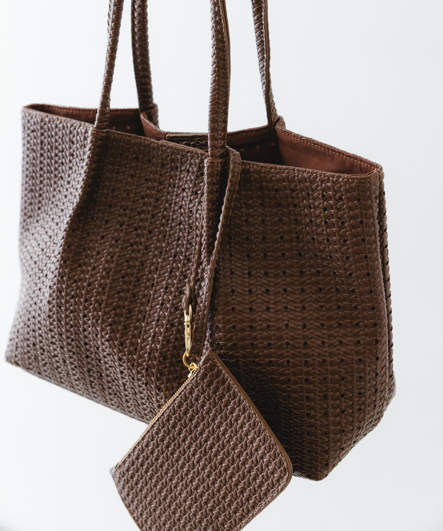 ポーチ付パンチングミドルトートバッグ BROWN One