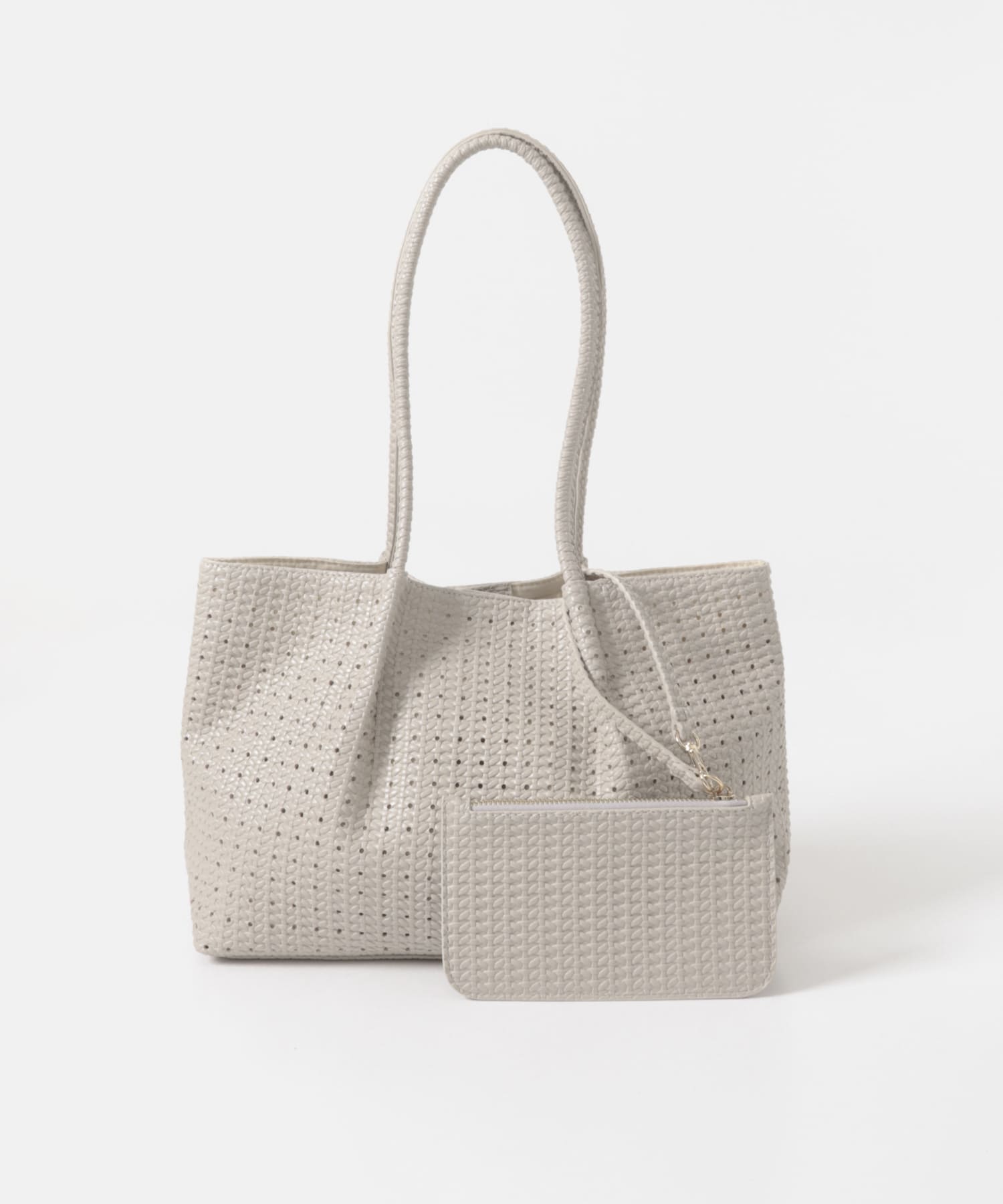 ポーチ付パンチングミドルトートバッグ IVORY One