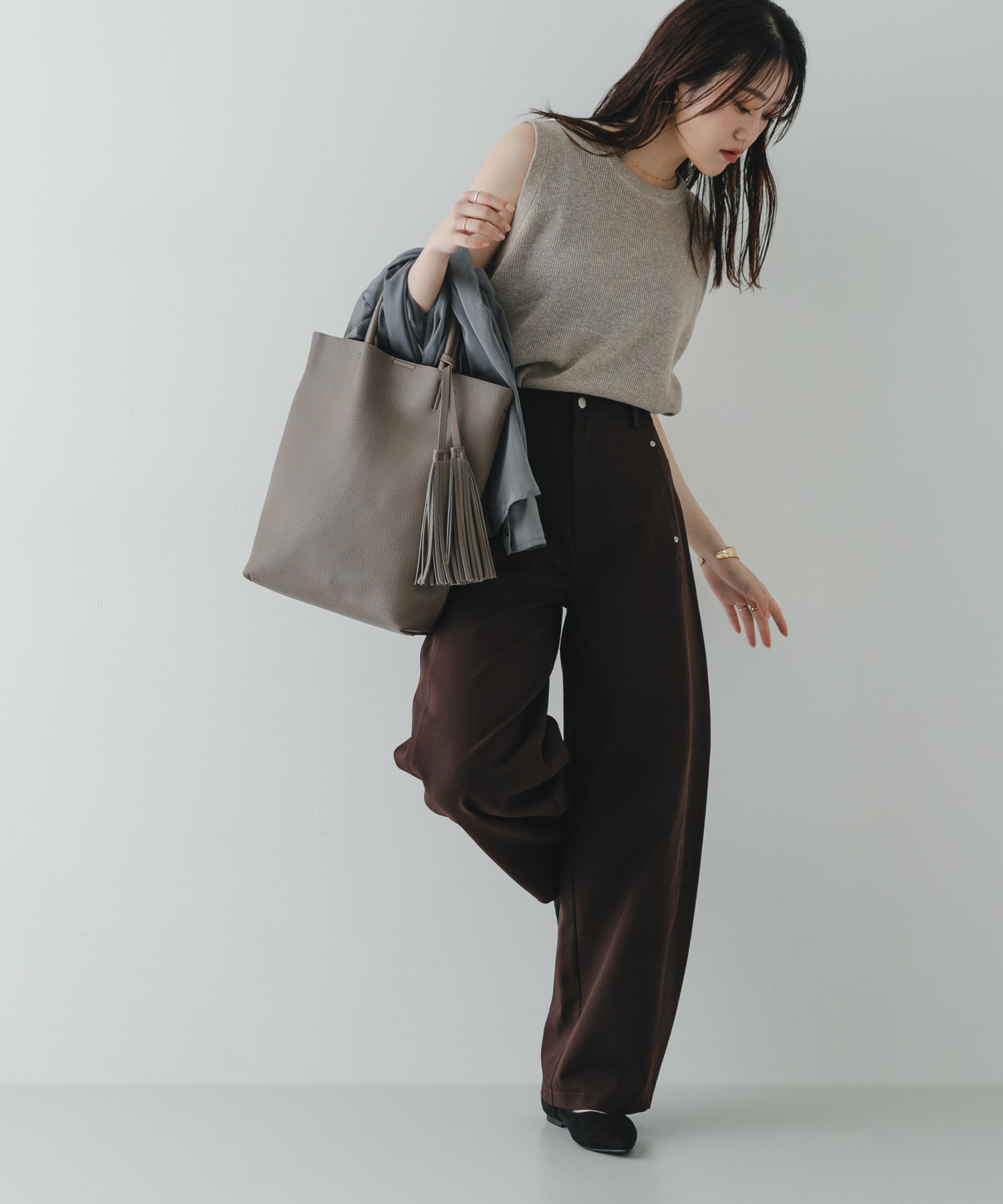 『縦型』タッセル軽量2WAYタテナガトートバッグ GRAYSH One