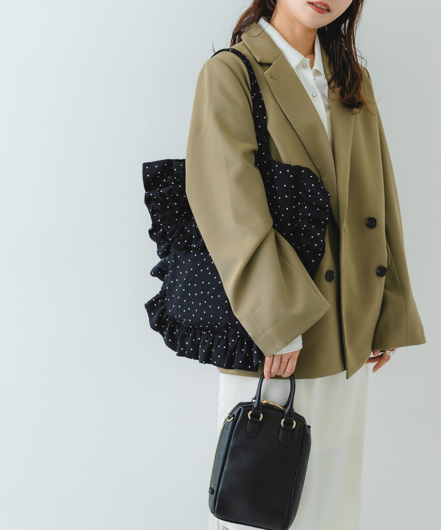 シュシュセットサイドフリルトート BLK/DOT One