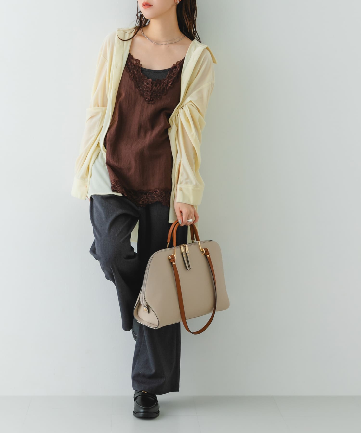 『インフルエンサーayaさんコラボ』2WAYハンドバッグ L.BEIGE One