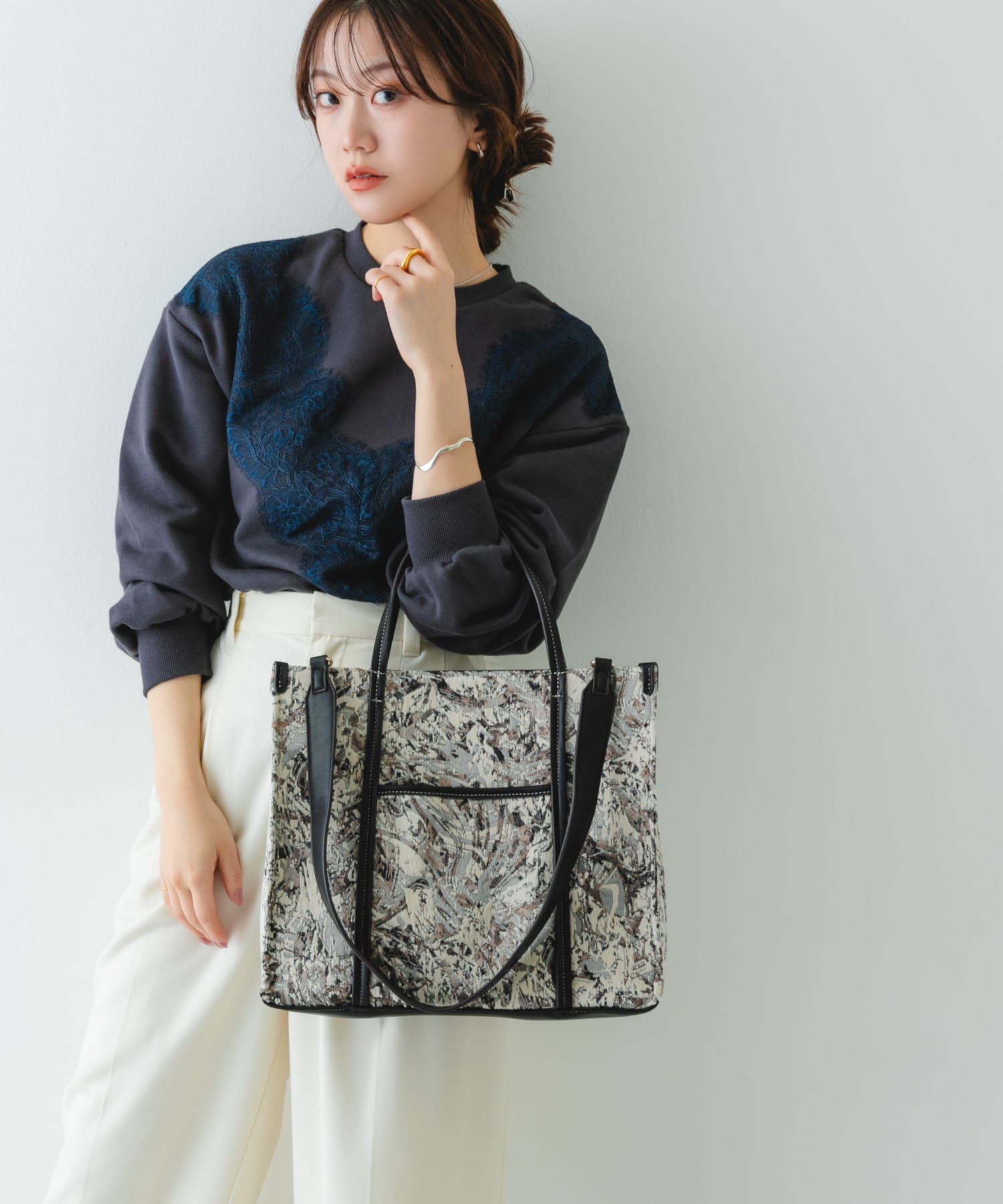 ファブリックスクエアトートバッグ GRAY One