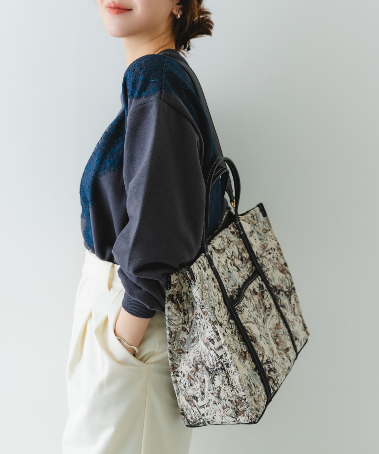 ファブリックスクエアトートバッグ GRAY One