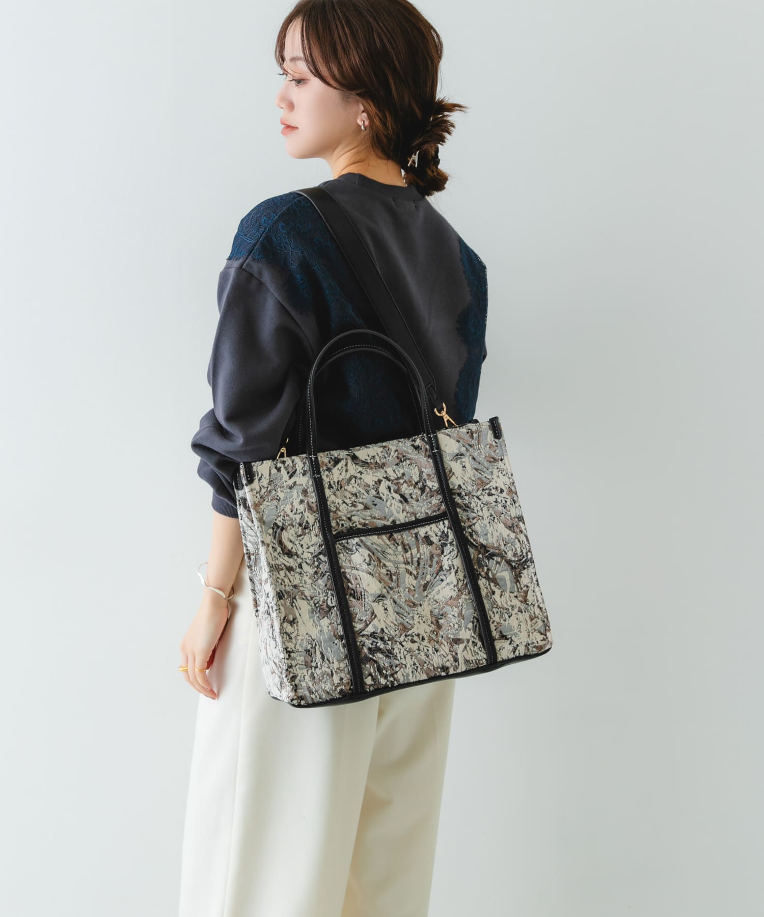 ファブリックスクエアトートバッグ GRAY One