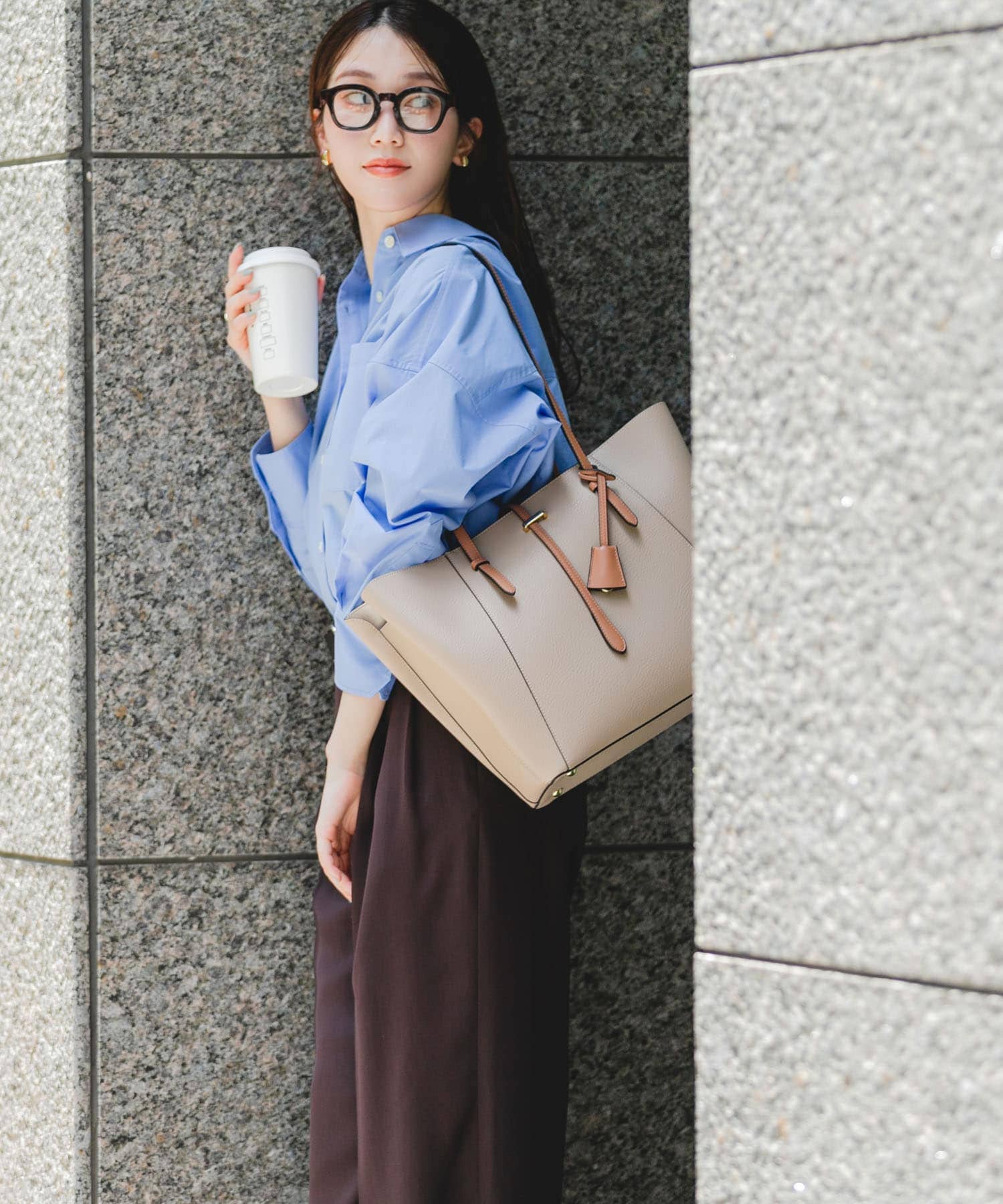 チャーム付A4トートバッグ SAND BEIGE one