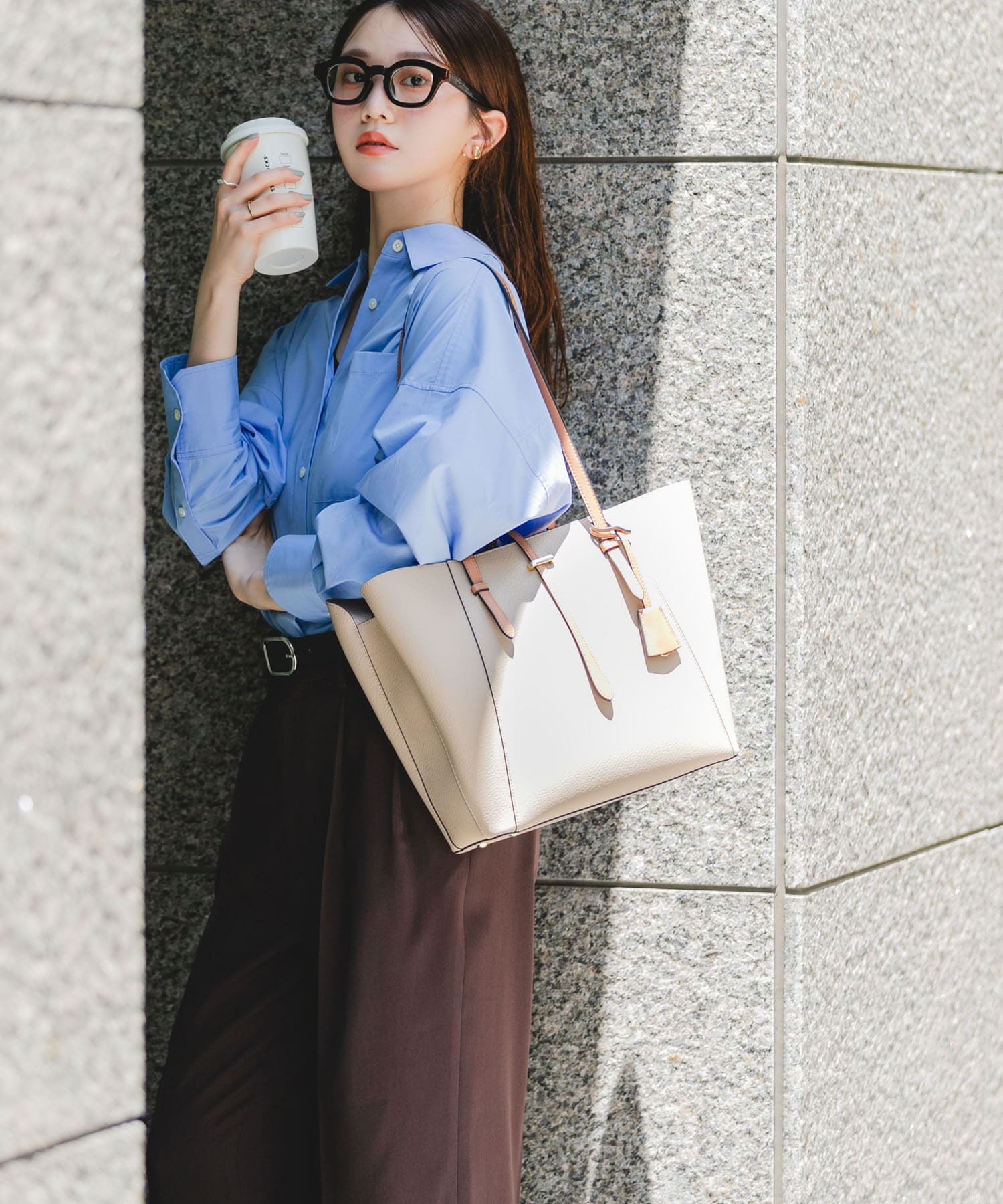 チャーム付A4トートバッグ SAND BEIGE one