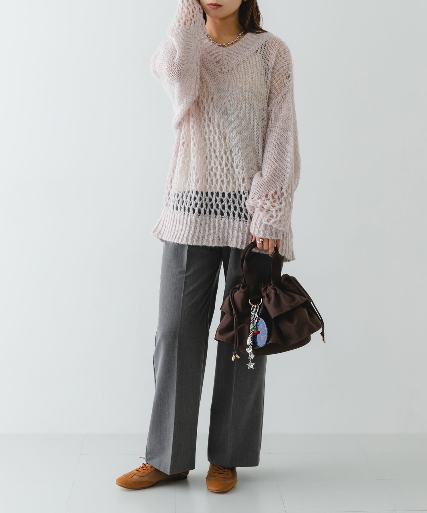 軽量フリルキンチャクバッグ BROWN one