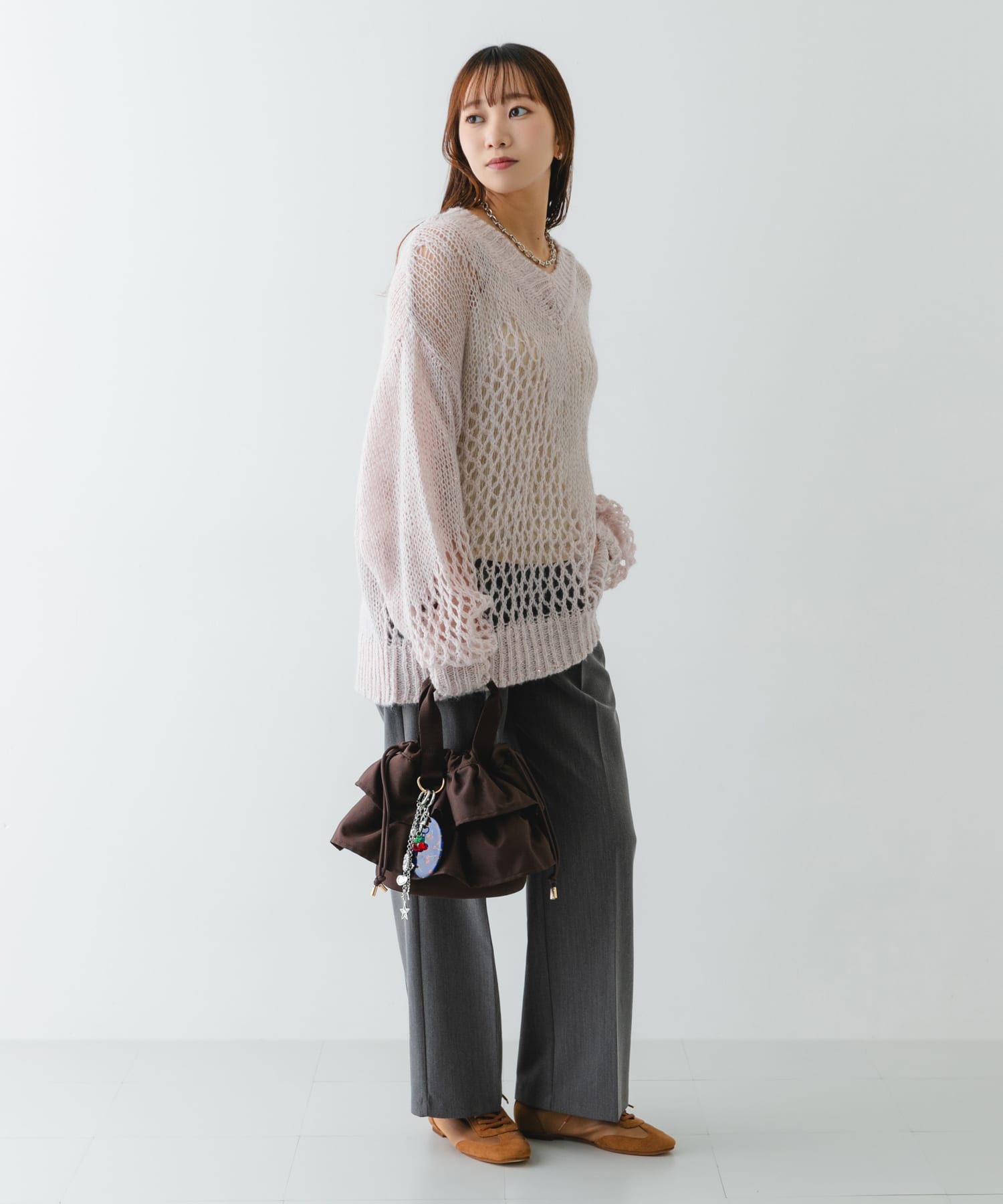 軽量フリルキンチャクバッグ BROWN one