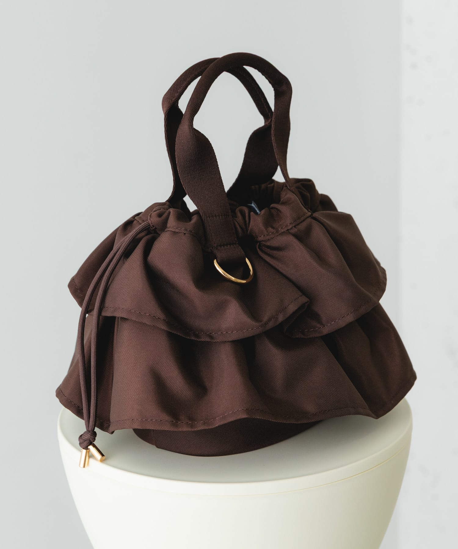 軽量フリルキンチャクバッグ BROWN one