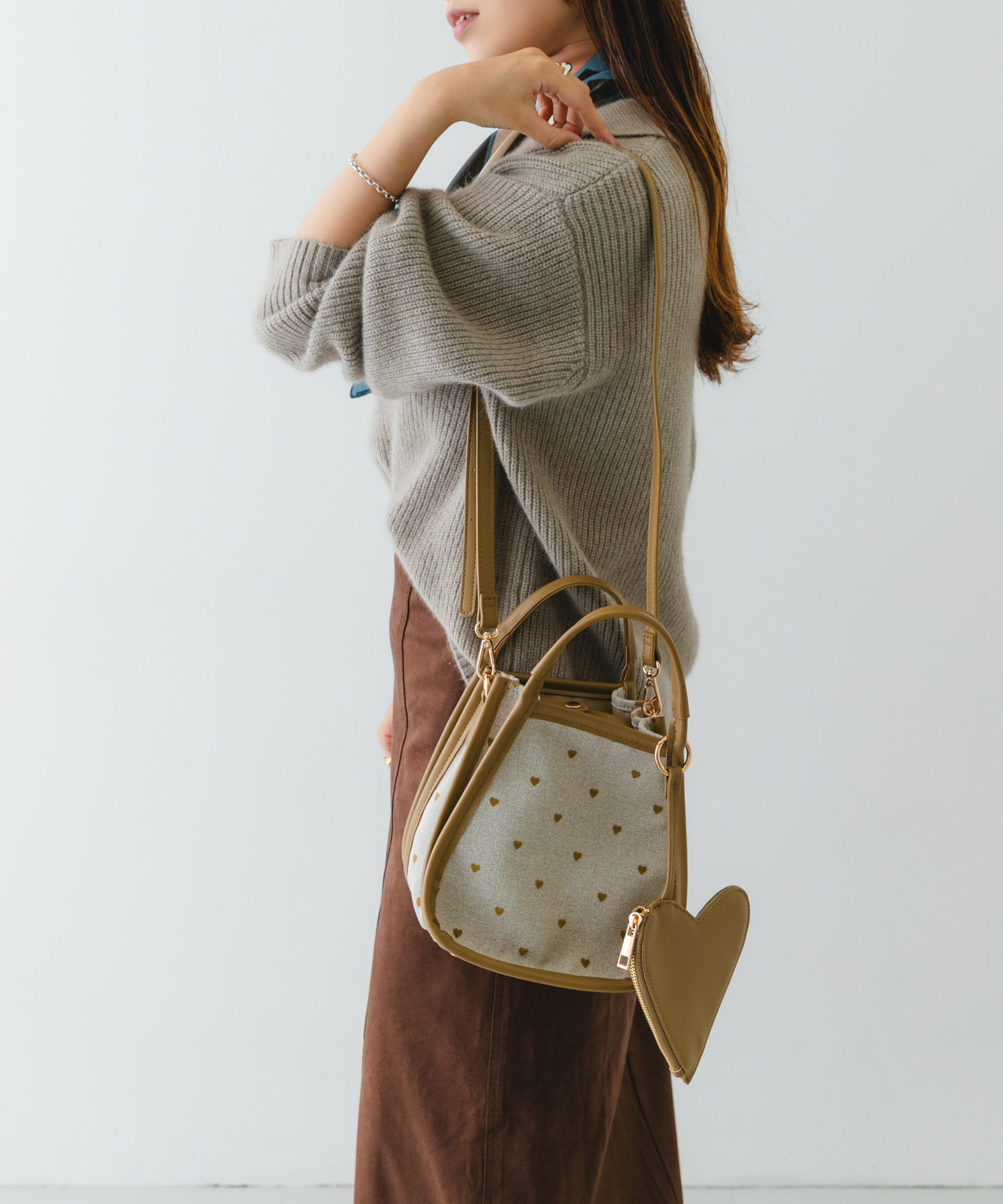 ハートキャンバスバッグ BEIGE one