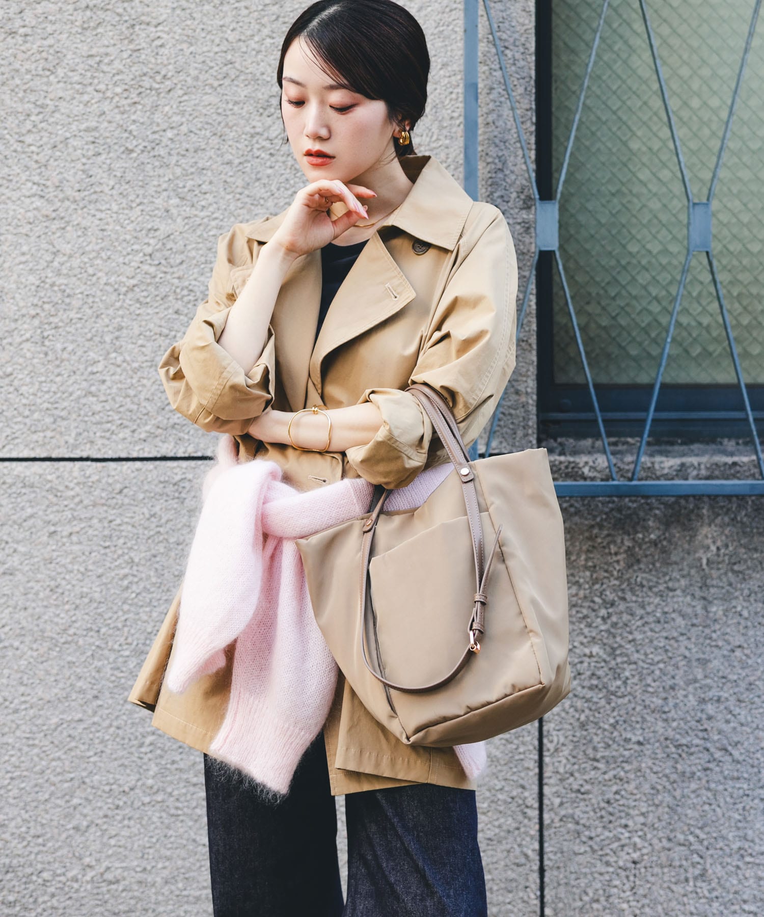 撥水2WAYハンドルバッグ BEIGE one