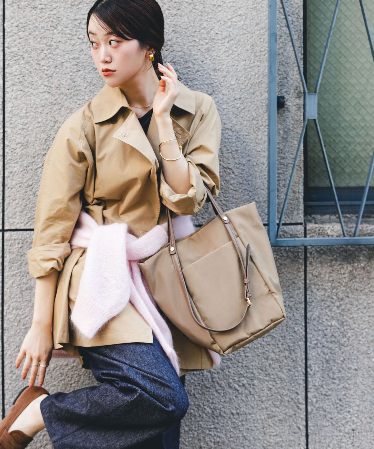 撥水2WAYハンドルバッグ BEIGE one
