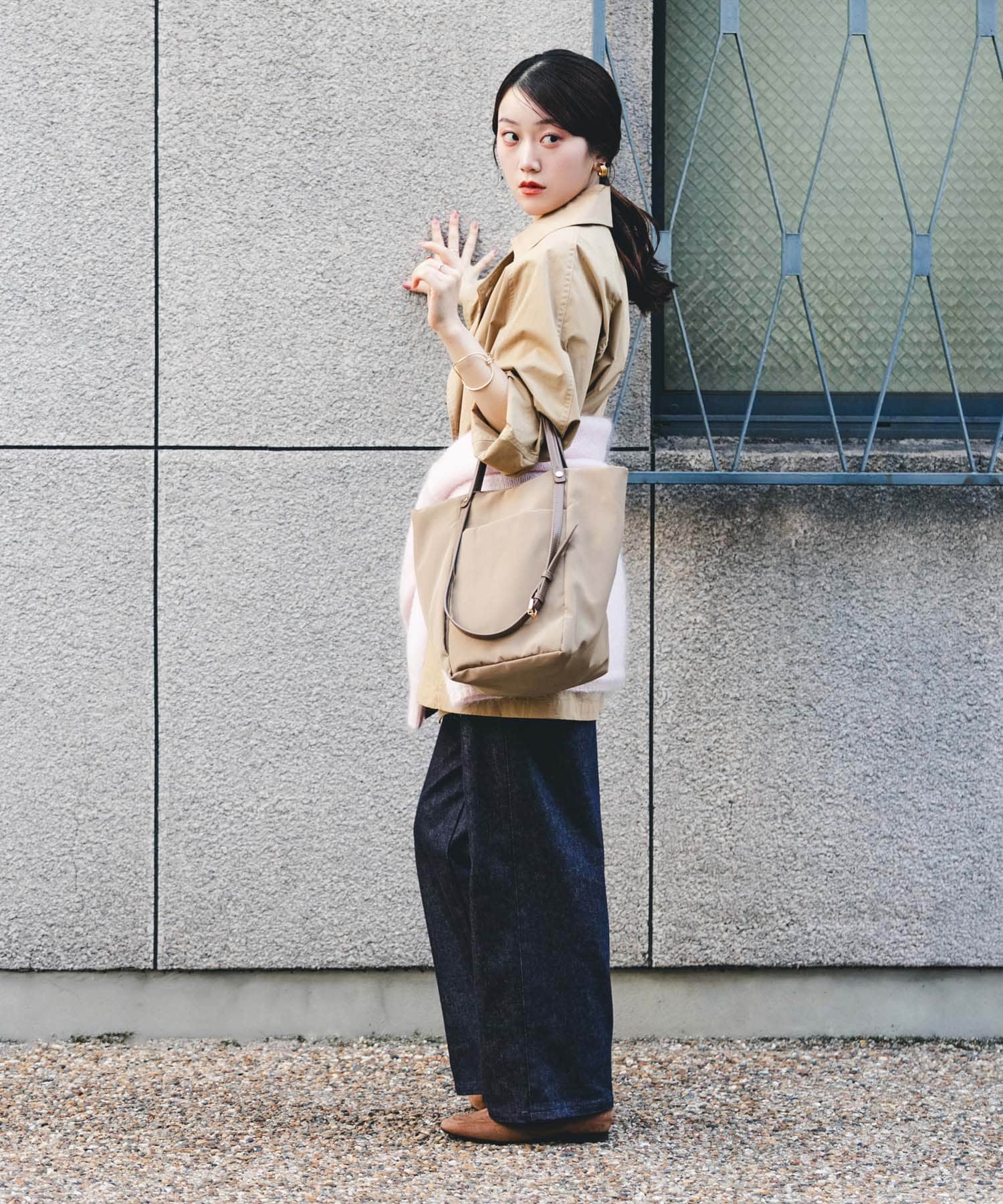 撥水2WAYハンドルバッグ BEIGE one