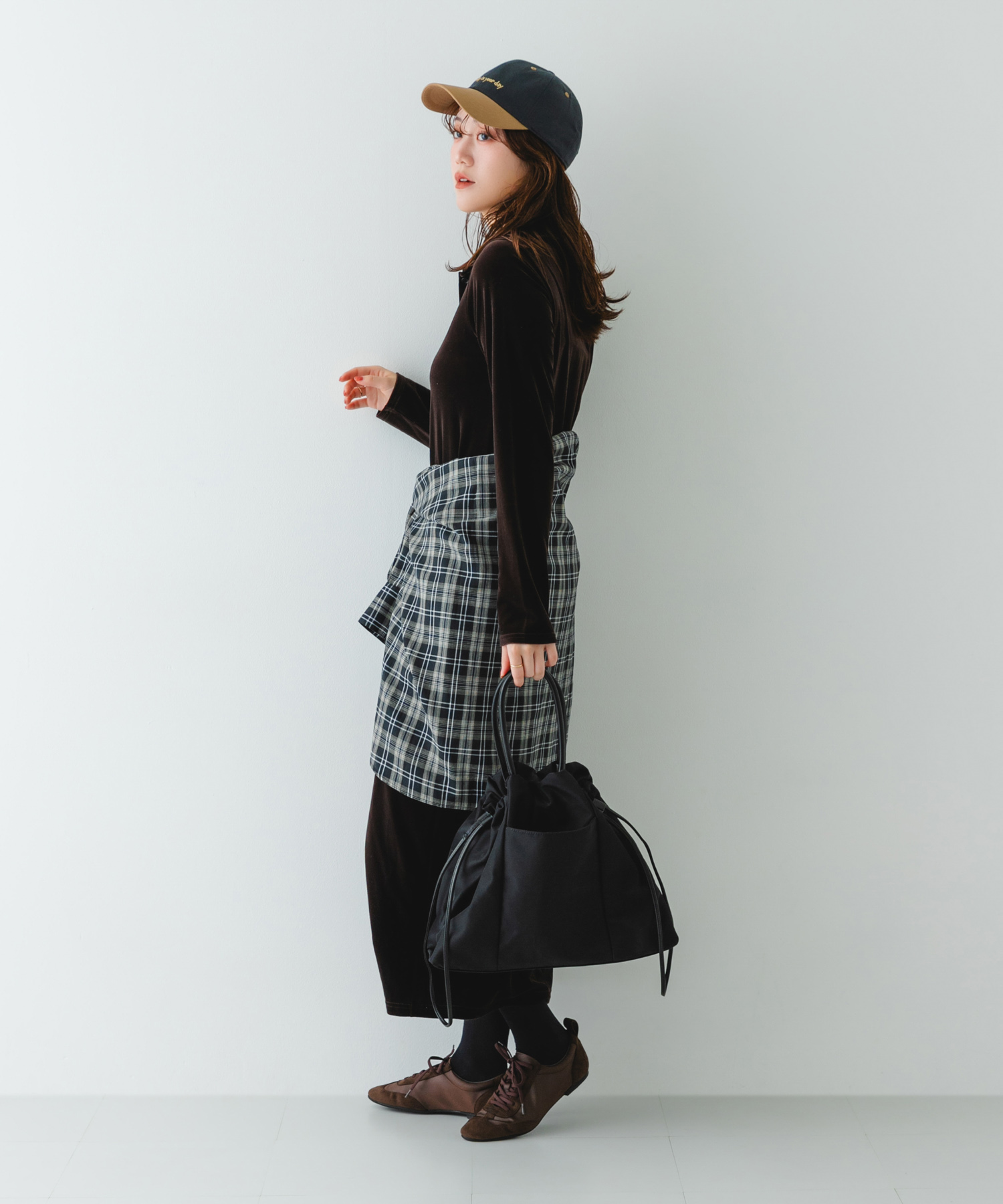 ショルダー付撥水キンチャクバッグ BLACK one