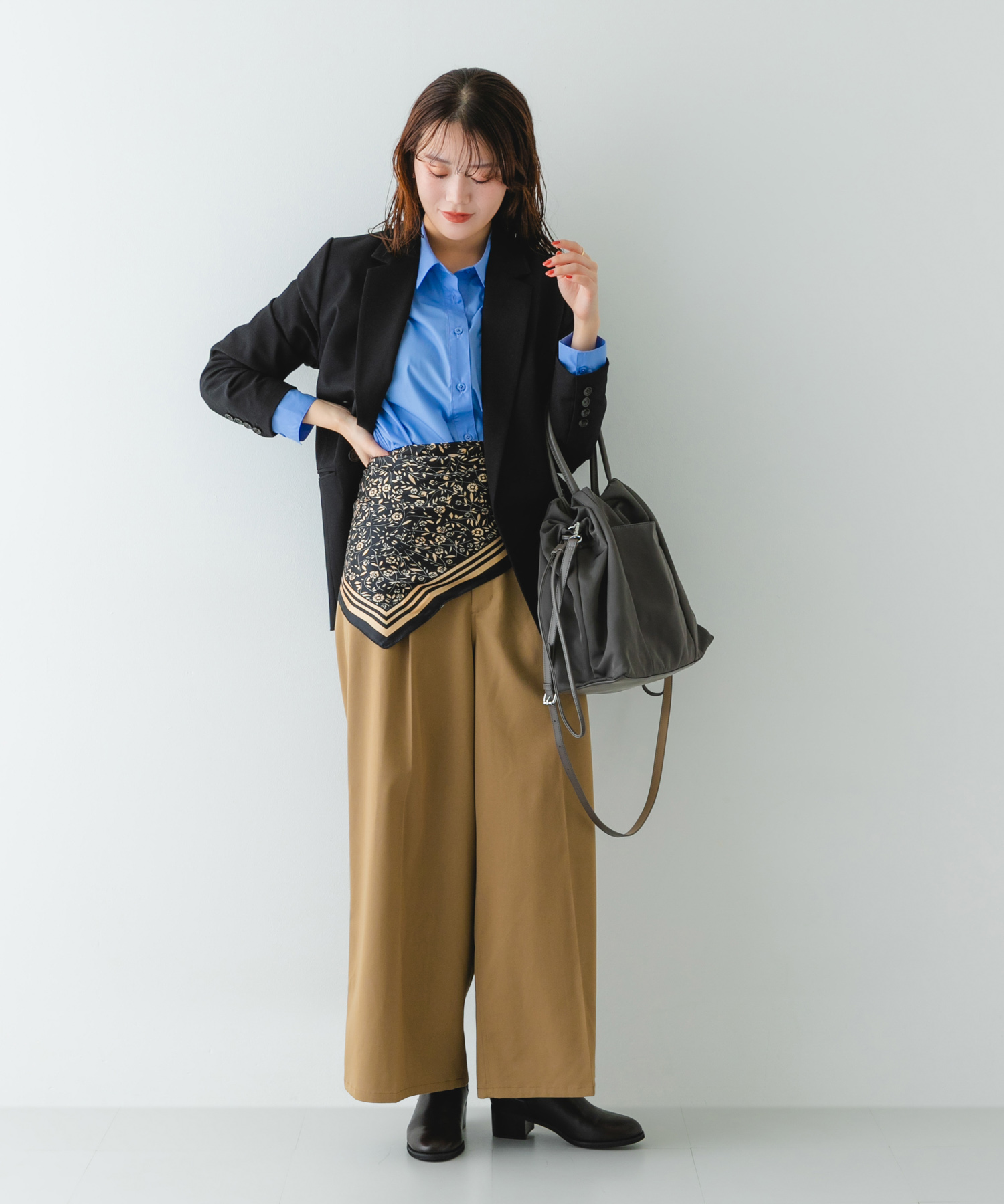 ショルダー付撥水キンチャクバッグ GRAY one