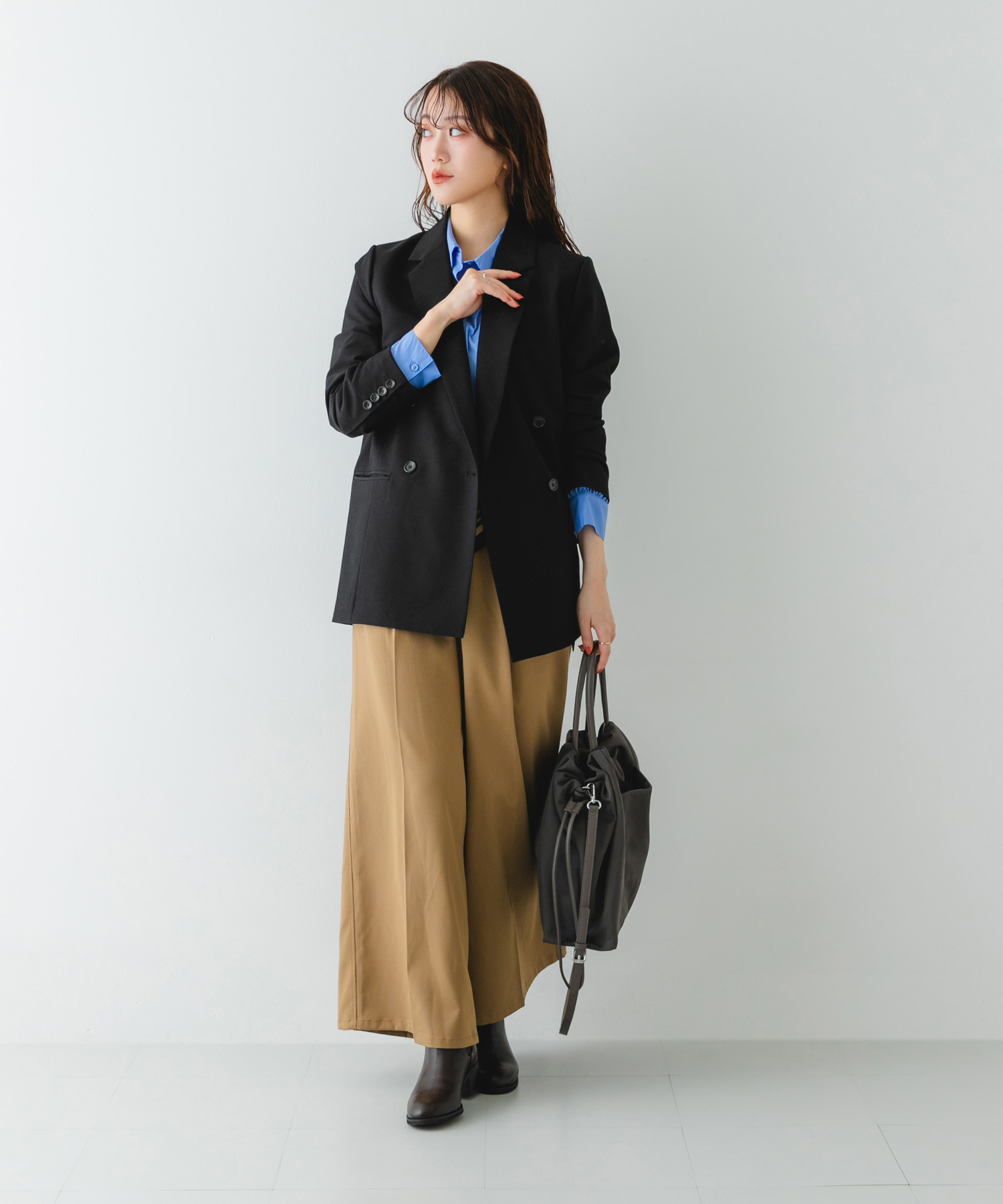 ショルダー付撥水キンチャクバッグ GRAY one