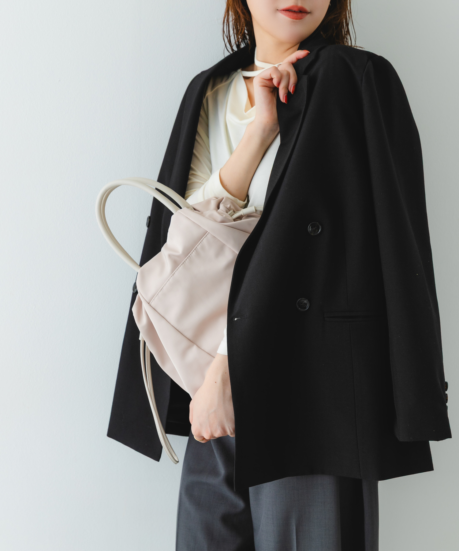 ショルダー付撥水ミニキンチャクバッグ IVORY one