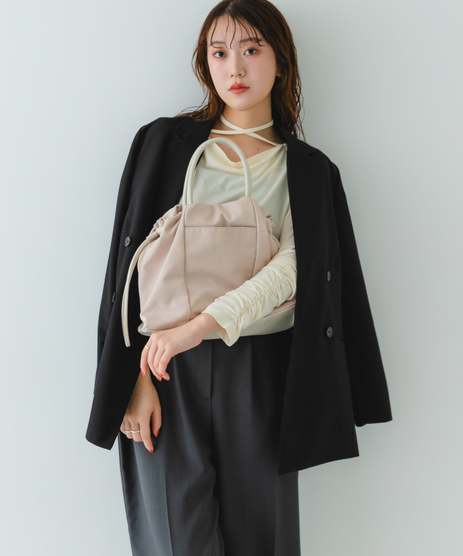 ショルダー付撥水ミニキンチャクバッグ IVORY one