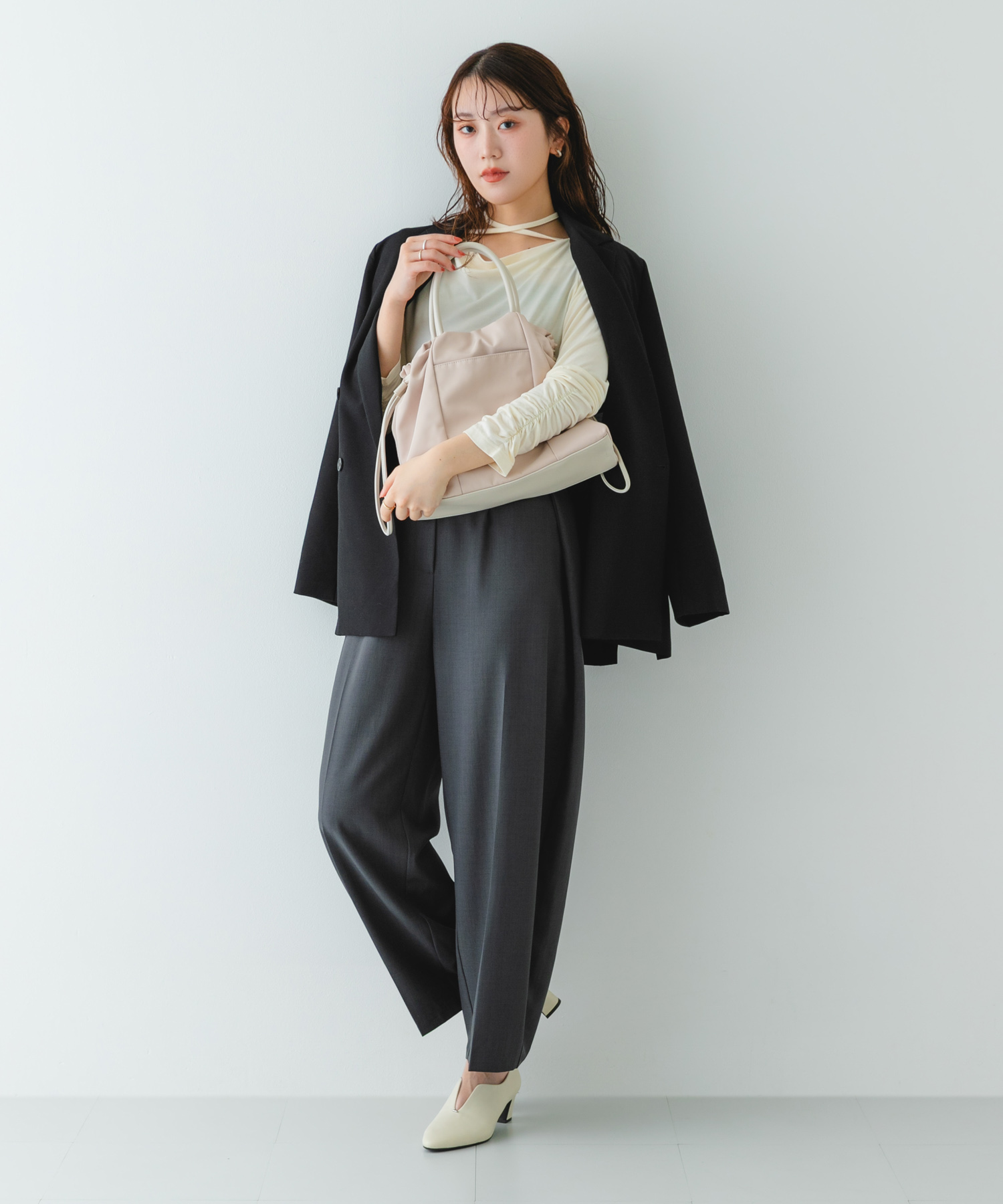 ショルダー付撥水ミニキンチャクバッグ IVORY one