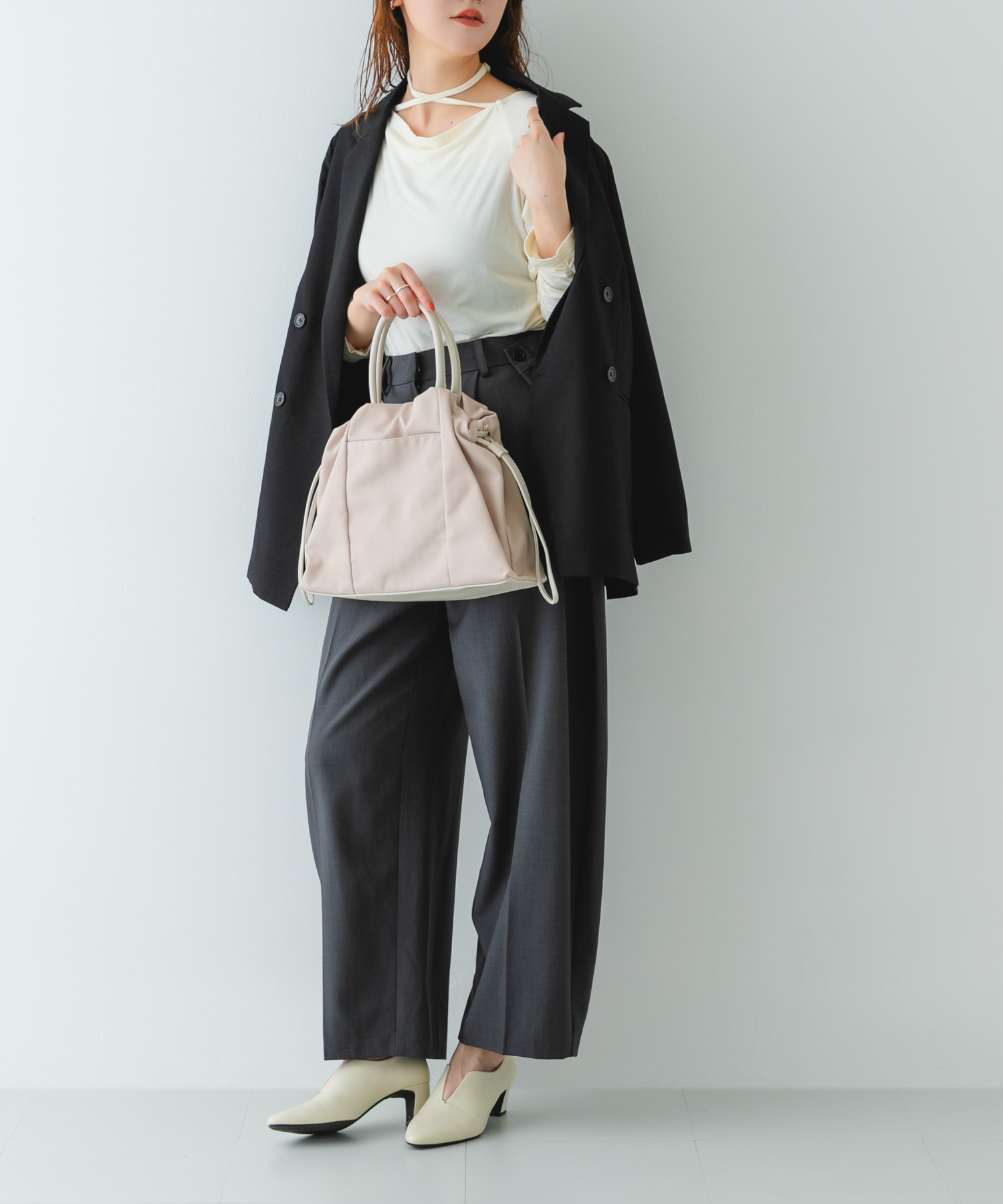 ショルダー付撥水ミニキンチャクバッグ IVORY one