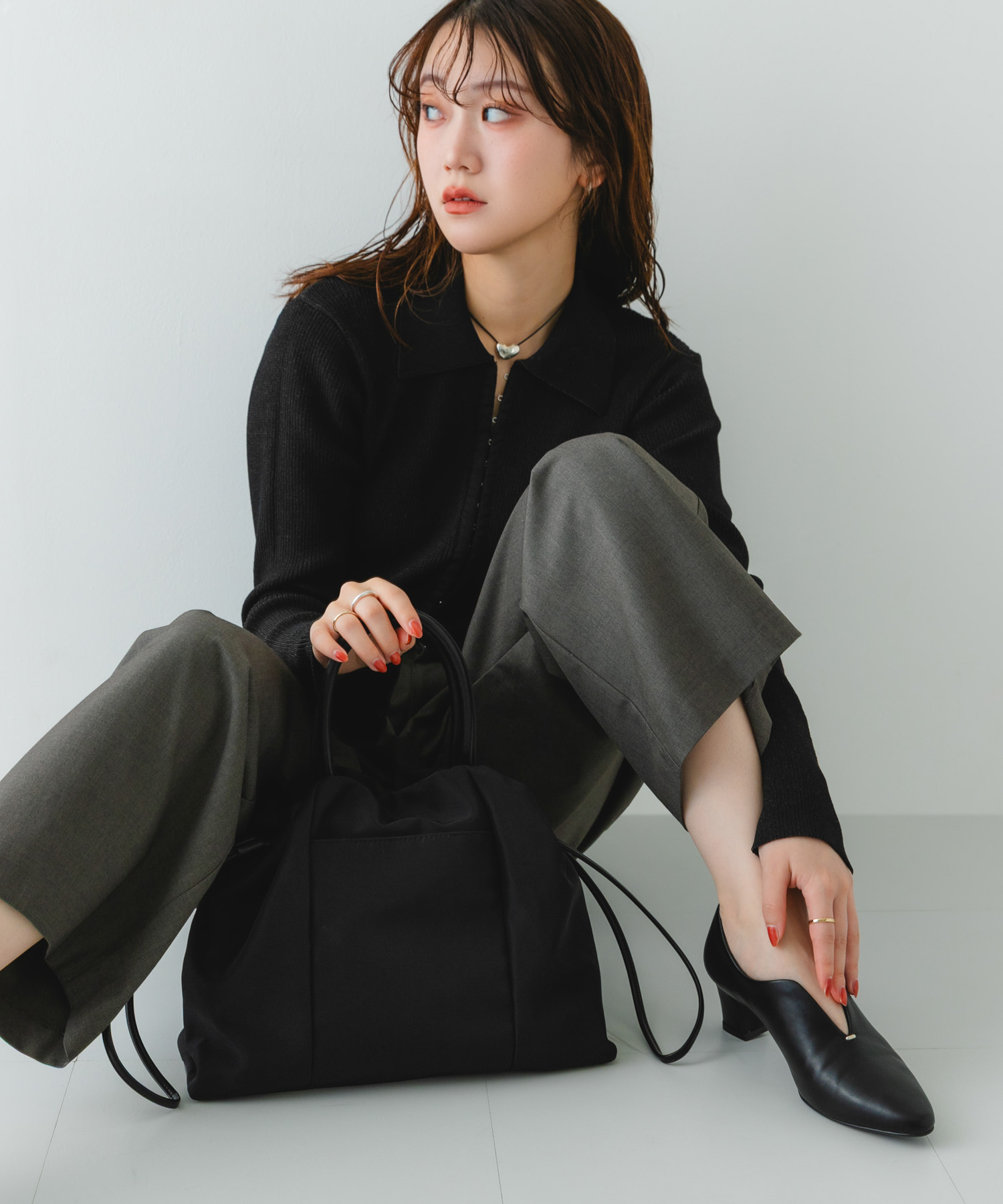 ショルダー付撥水ミニキンチャクバッグ BLACK one