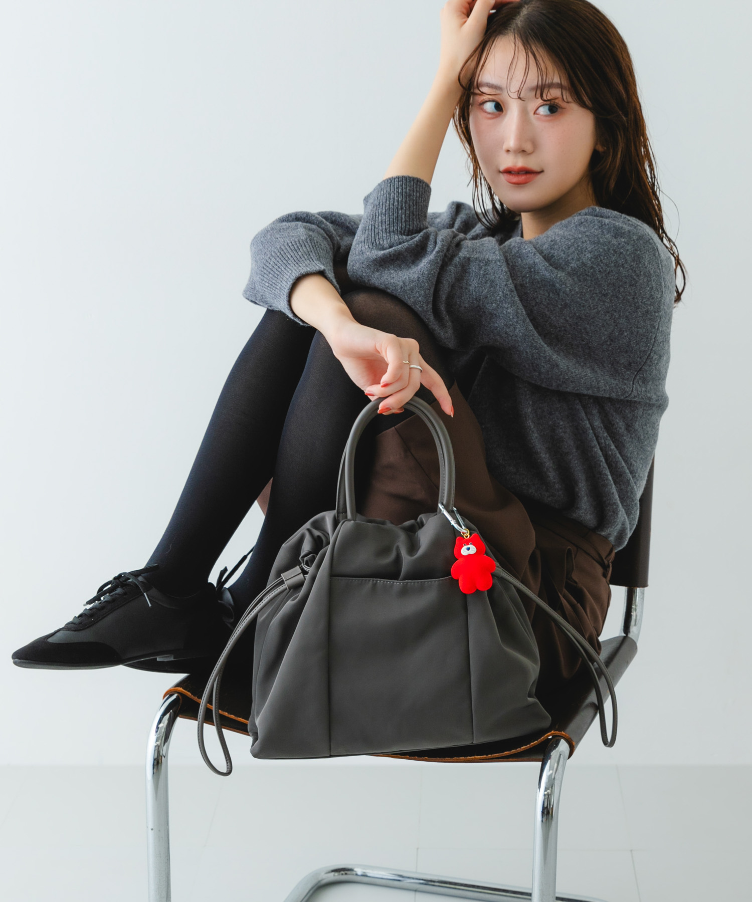 ショルダー付撥水ミニキンチャクバッグ GRAY one
