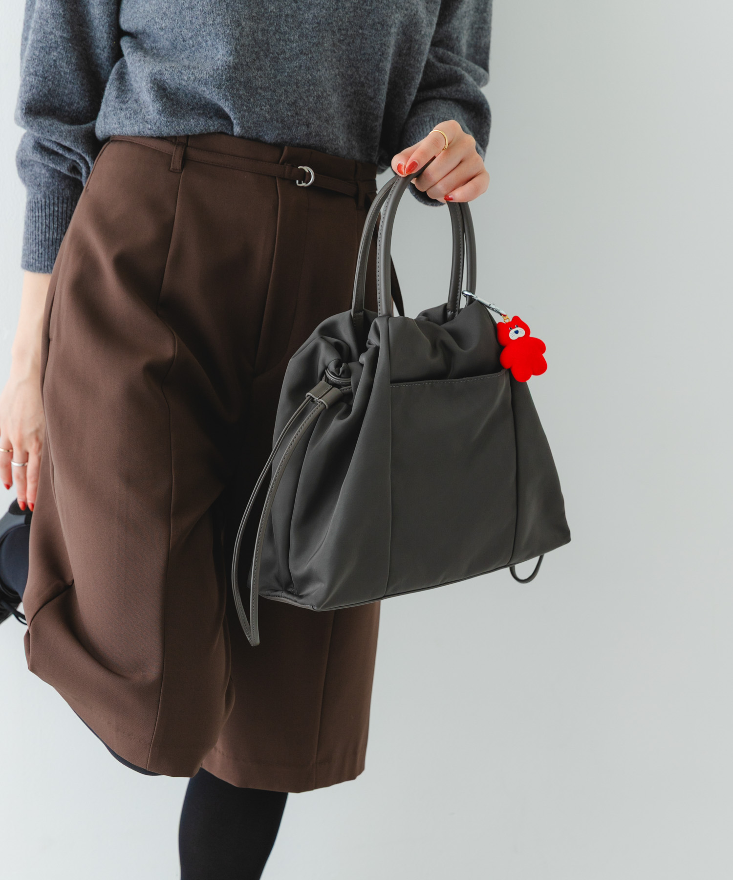 ショルダー付撥水ミニキンチャクバッグ GRAY one