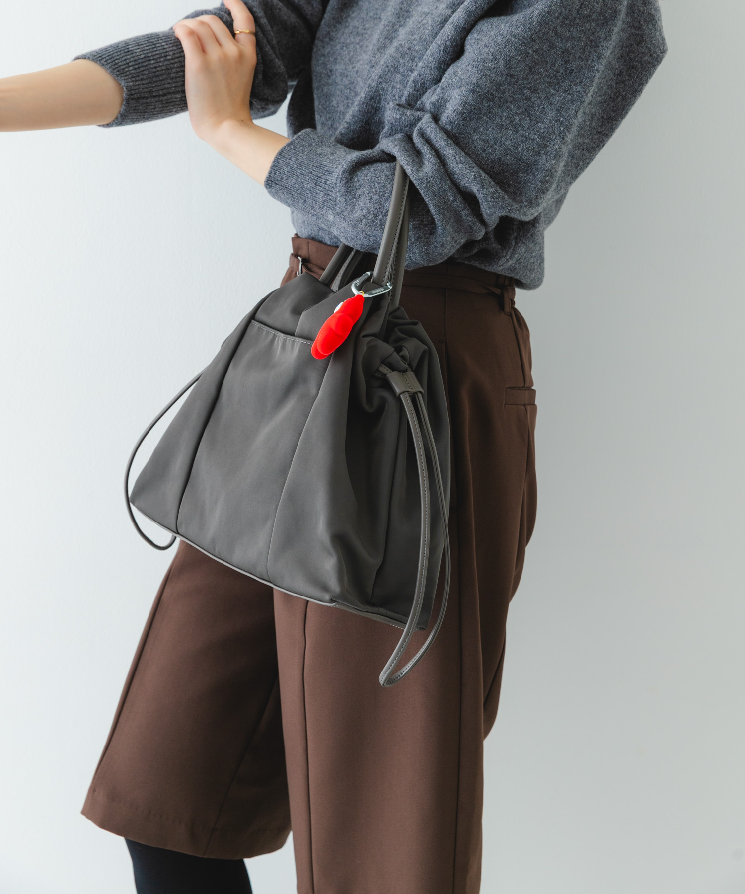 ショルダー付撥水ミニキンチャクバッグ GRAY one