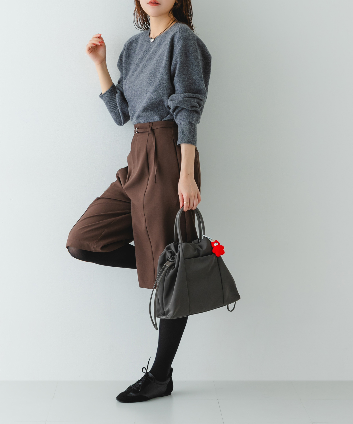 ショルダー付撥水ミニキンチャクバッグ GRAY one