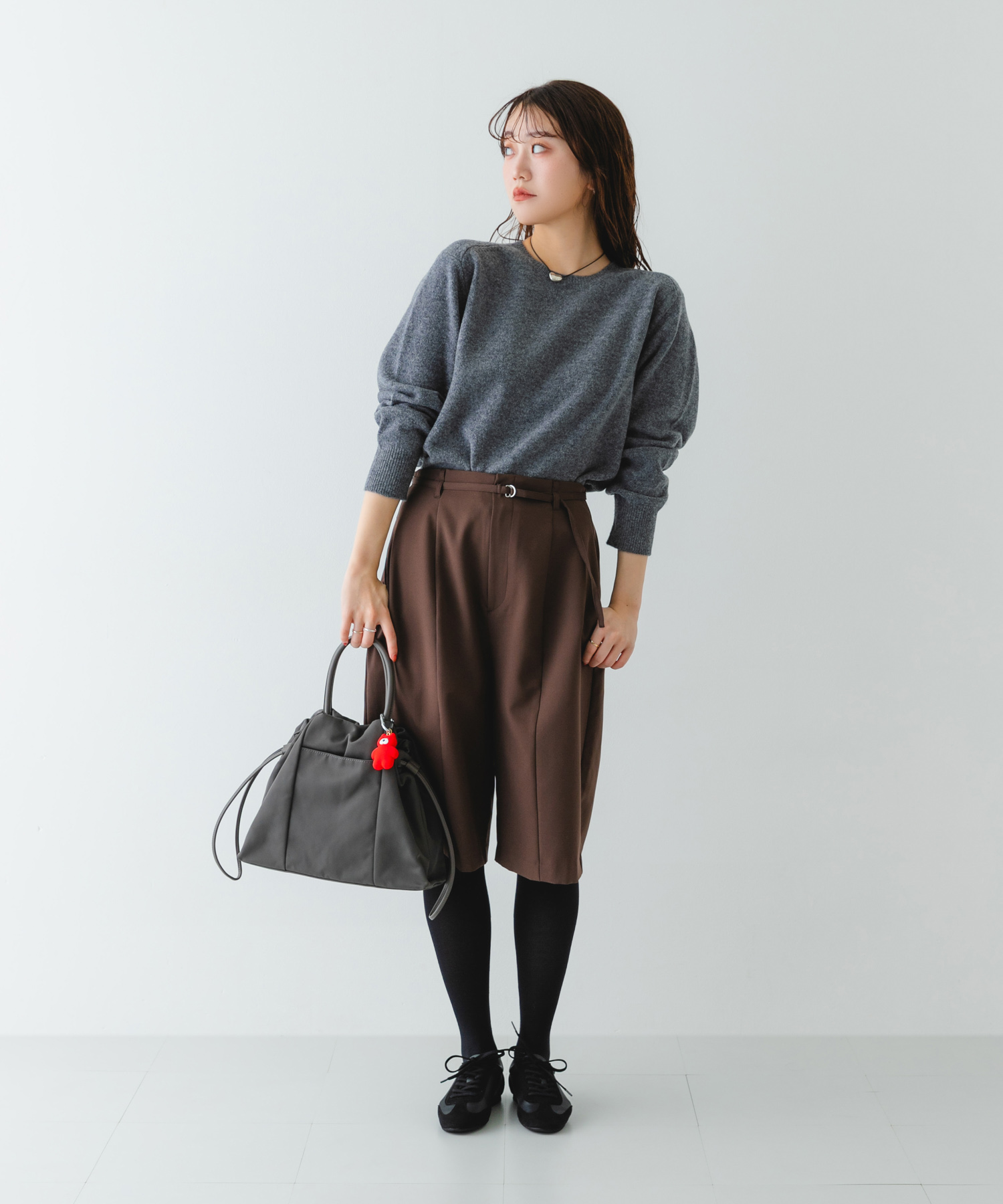 ショルダー付撥水ミニキンチャクバッグ GRAY one