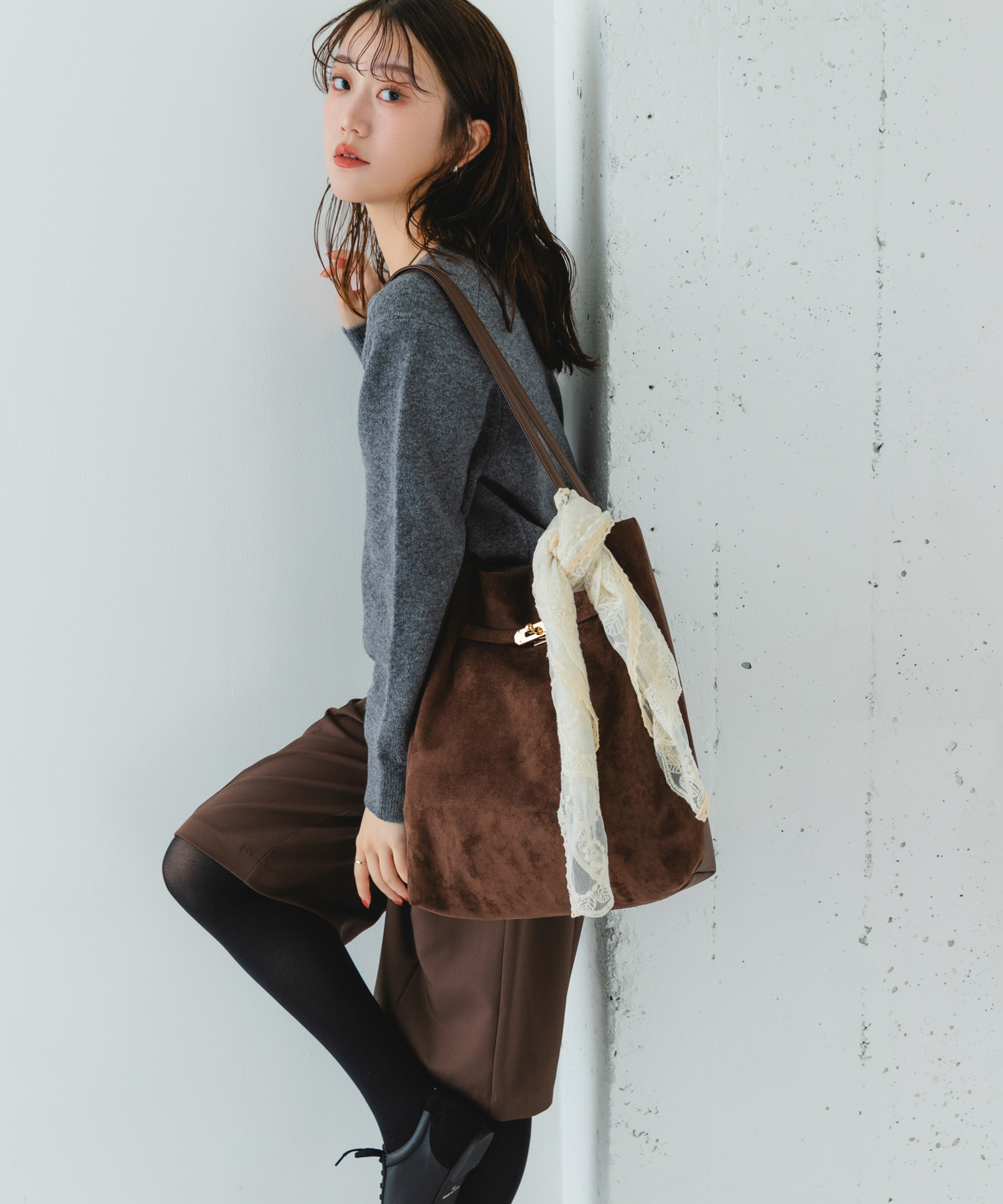 スエードライクトートバッグ DARK BROWN one