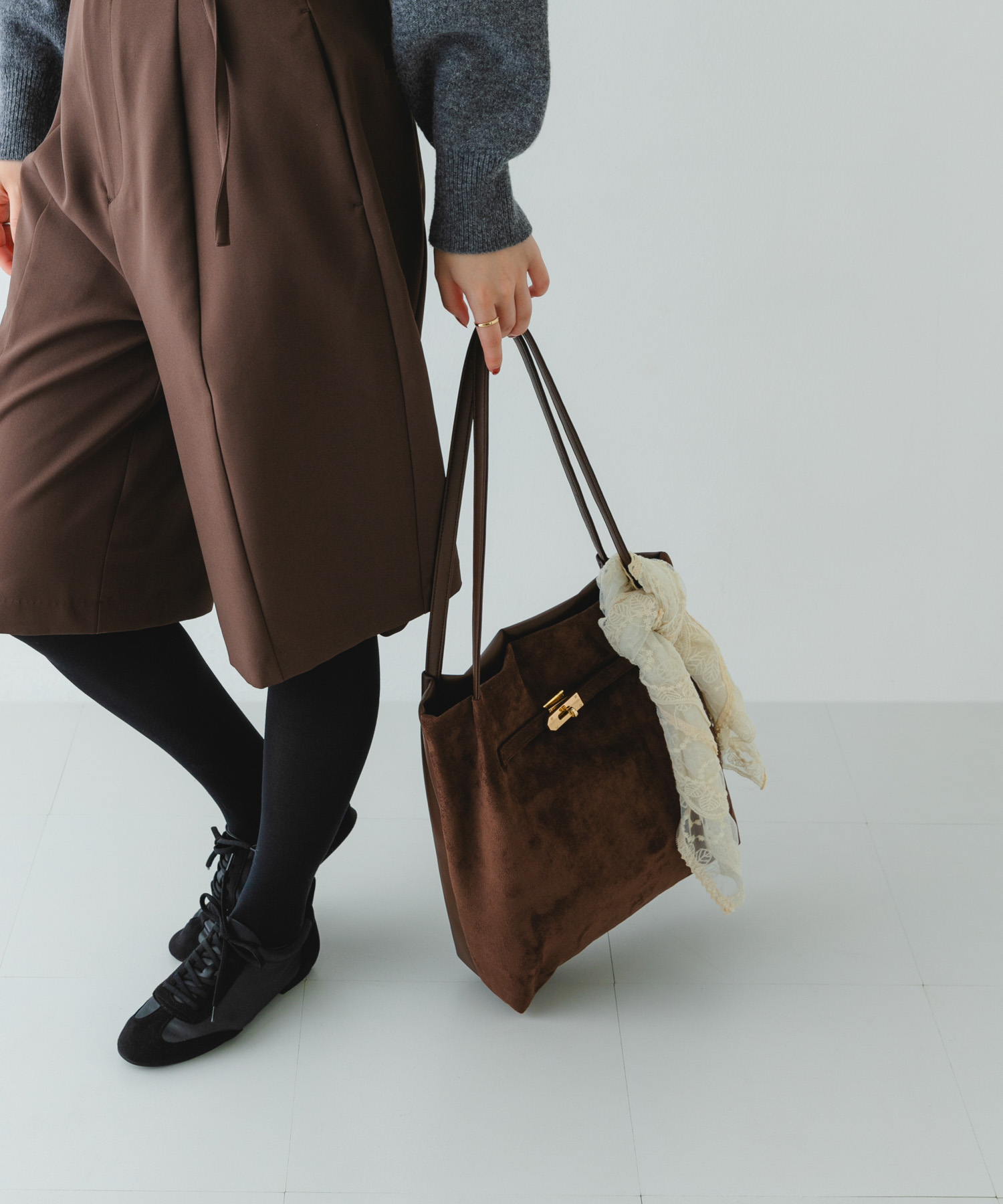 スエードライクトートバッグ DARK BROWN one