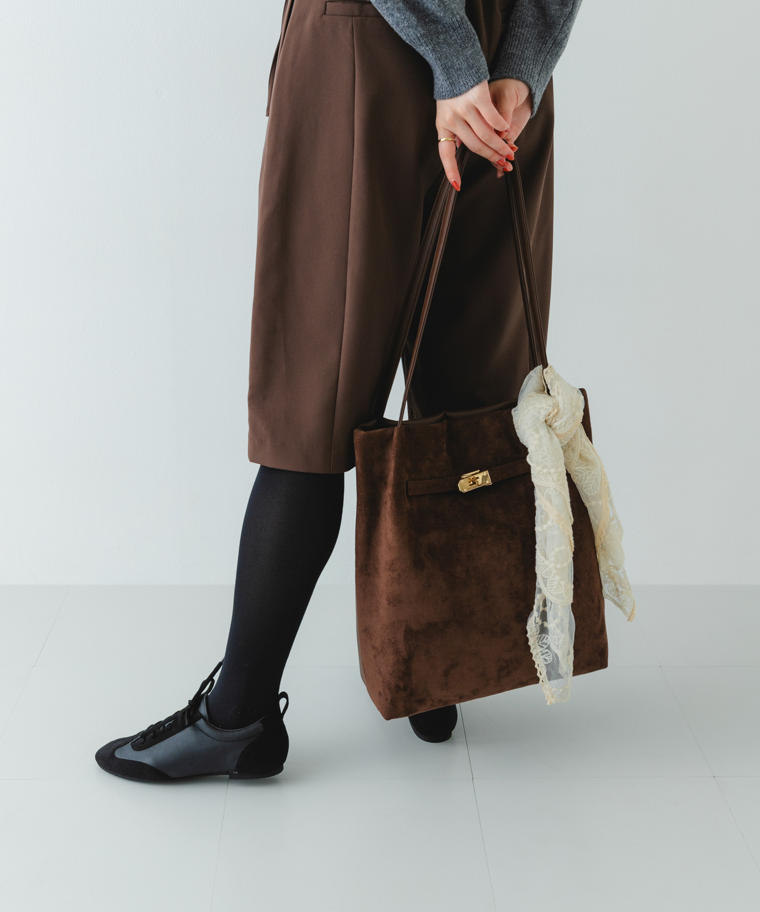 スエードライクトートバッグ DARK BROWN one