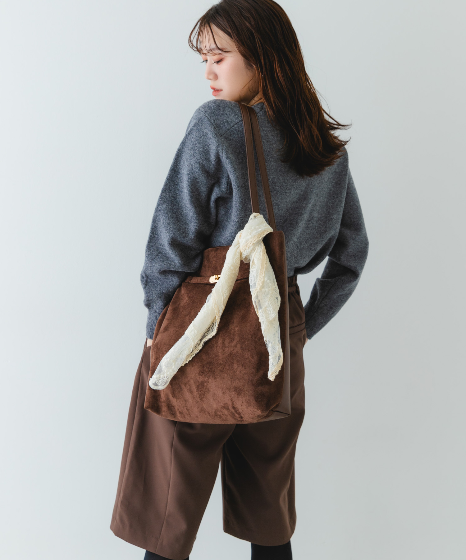 スエードライクトートバッグ DARK BROWN one