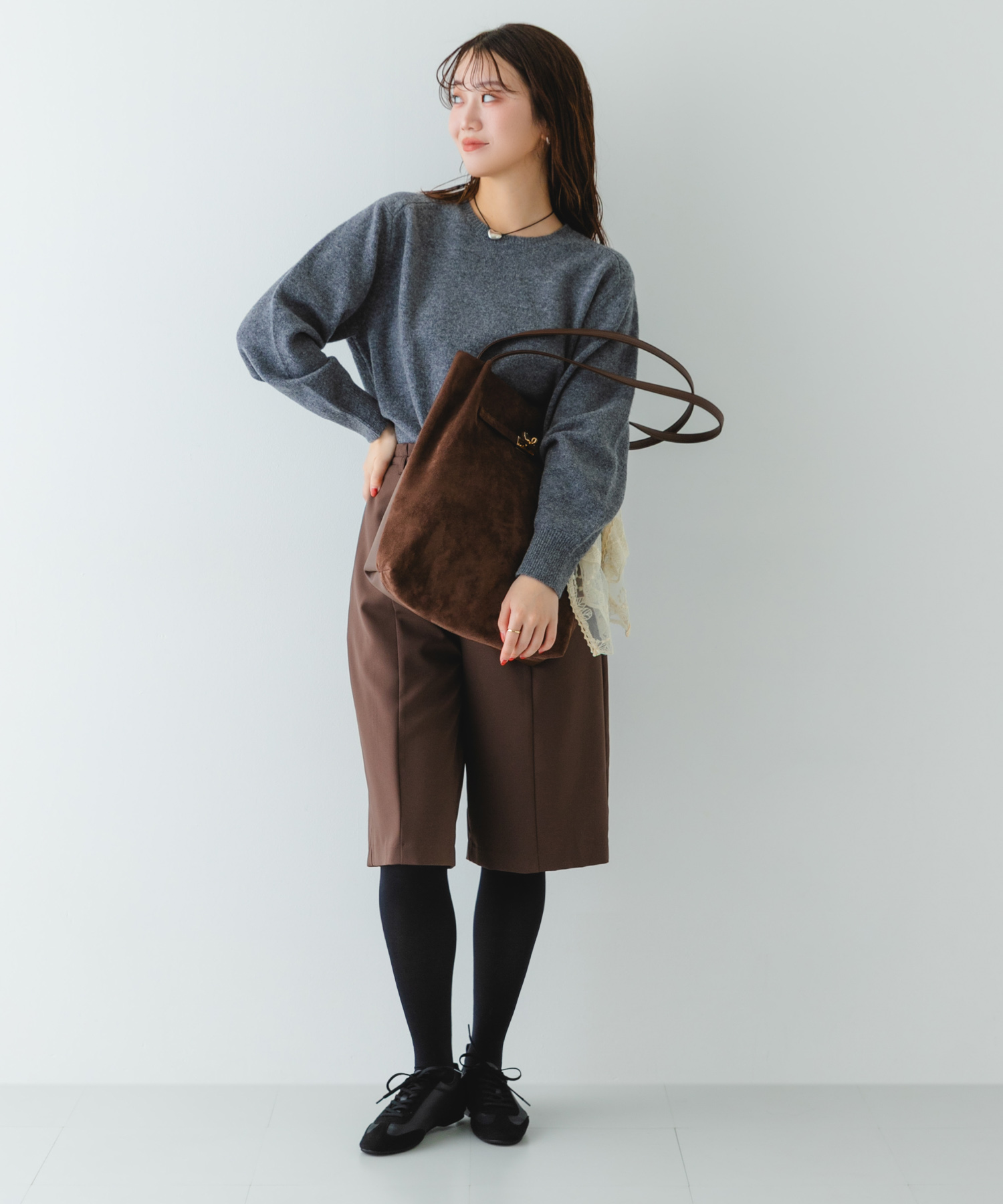 スエードライクトートバッグ DARK BROWN one